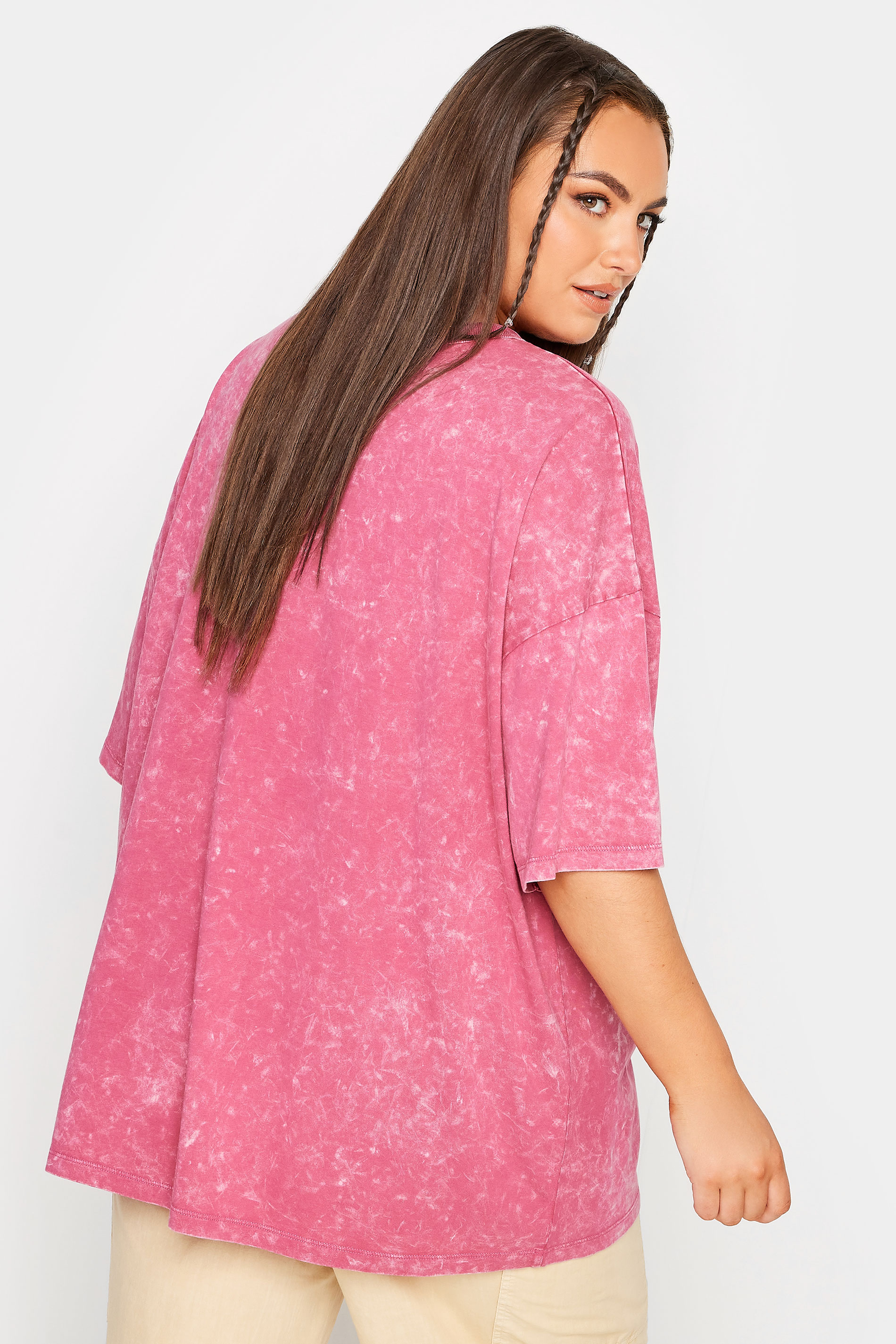 YOURS Plus Size Curve Pink Acid Wash Oversized Boxy T-Shirt | Yours Clothing  3