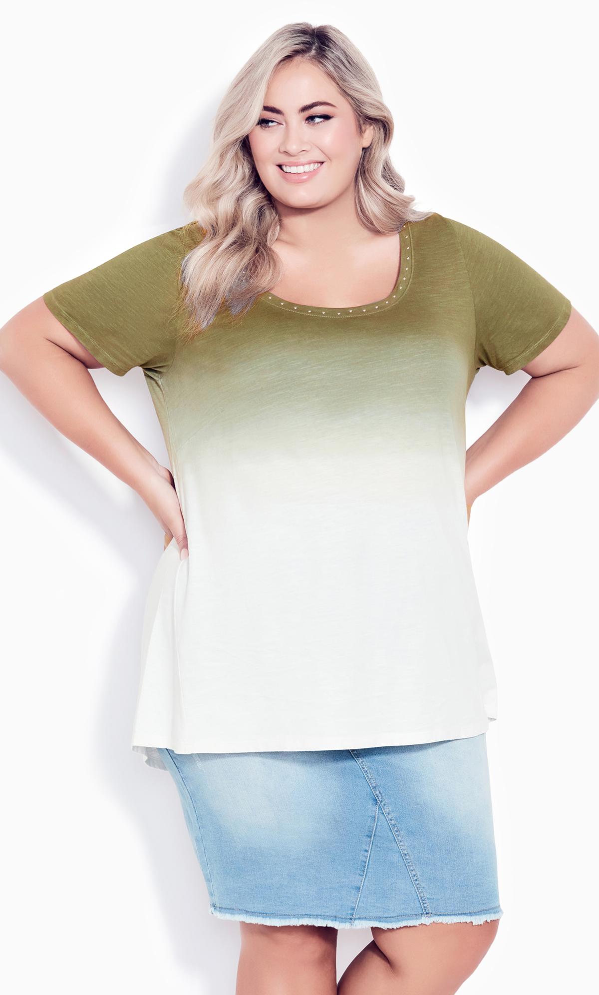 Evans Green Ombre Diamante Embellished T-Shirt 2