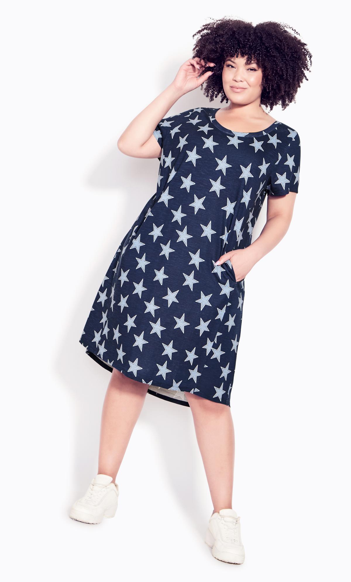 Evans Navy Blue Star Print Pocket Midi Dress 2