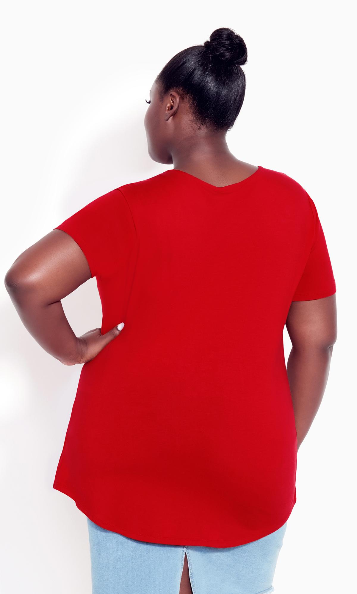 Evans Red Cut Out Shoulder T-Shirt 3