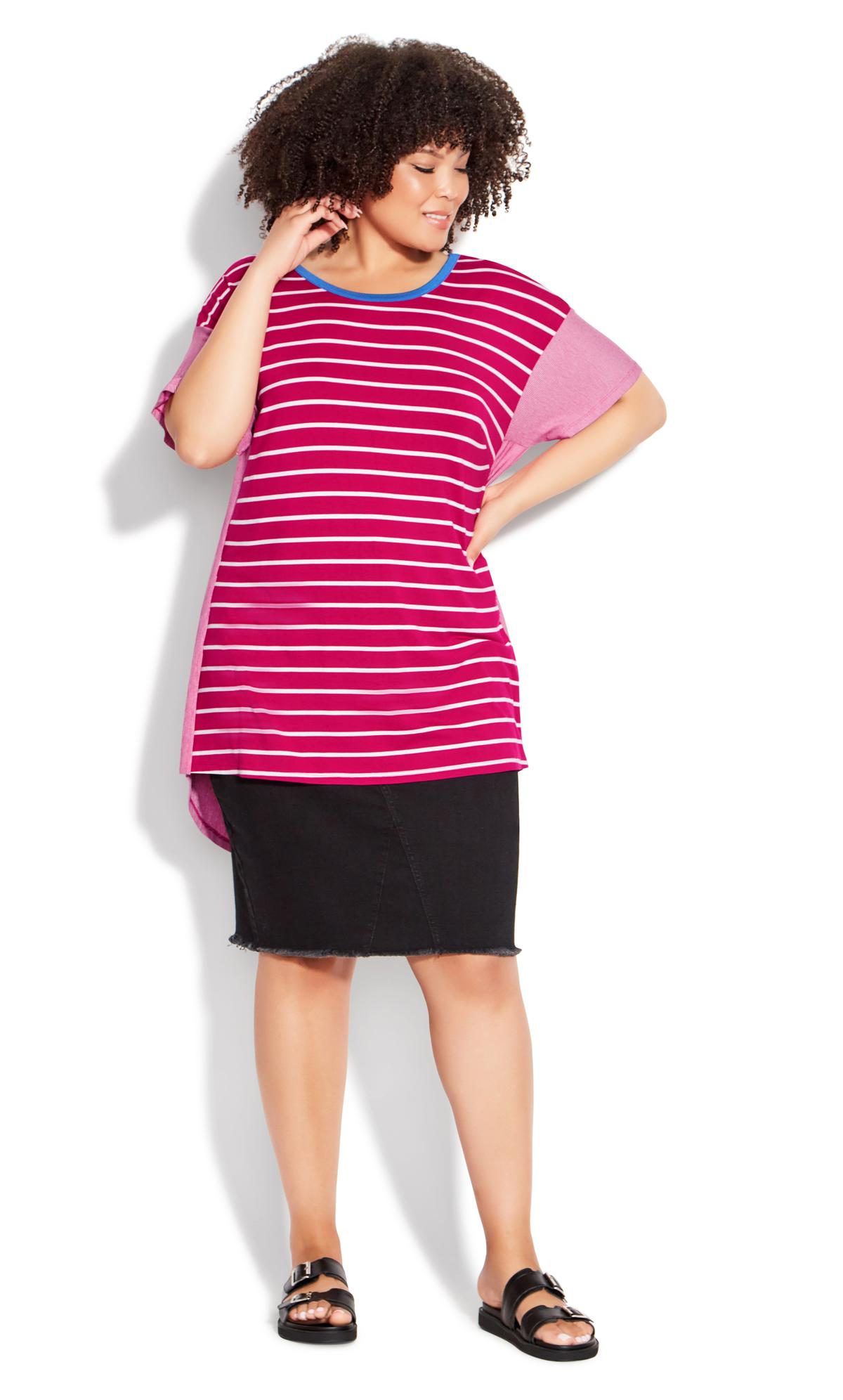 Evans Pink Stripe Colourblock T-Shirt 2