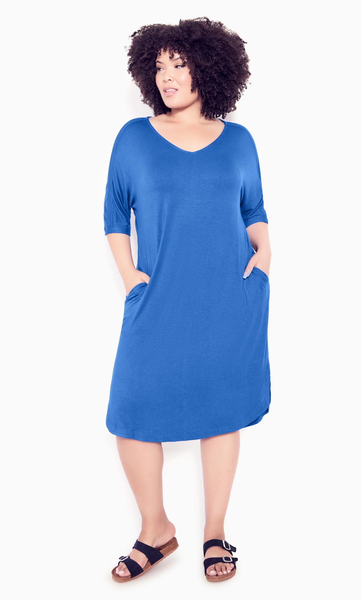 Evans Blue Knit Pocket Plain Dress 1