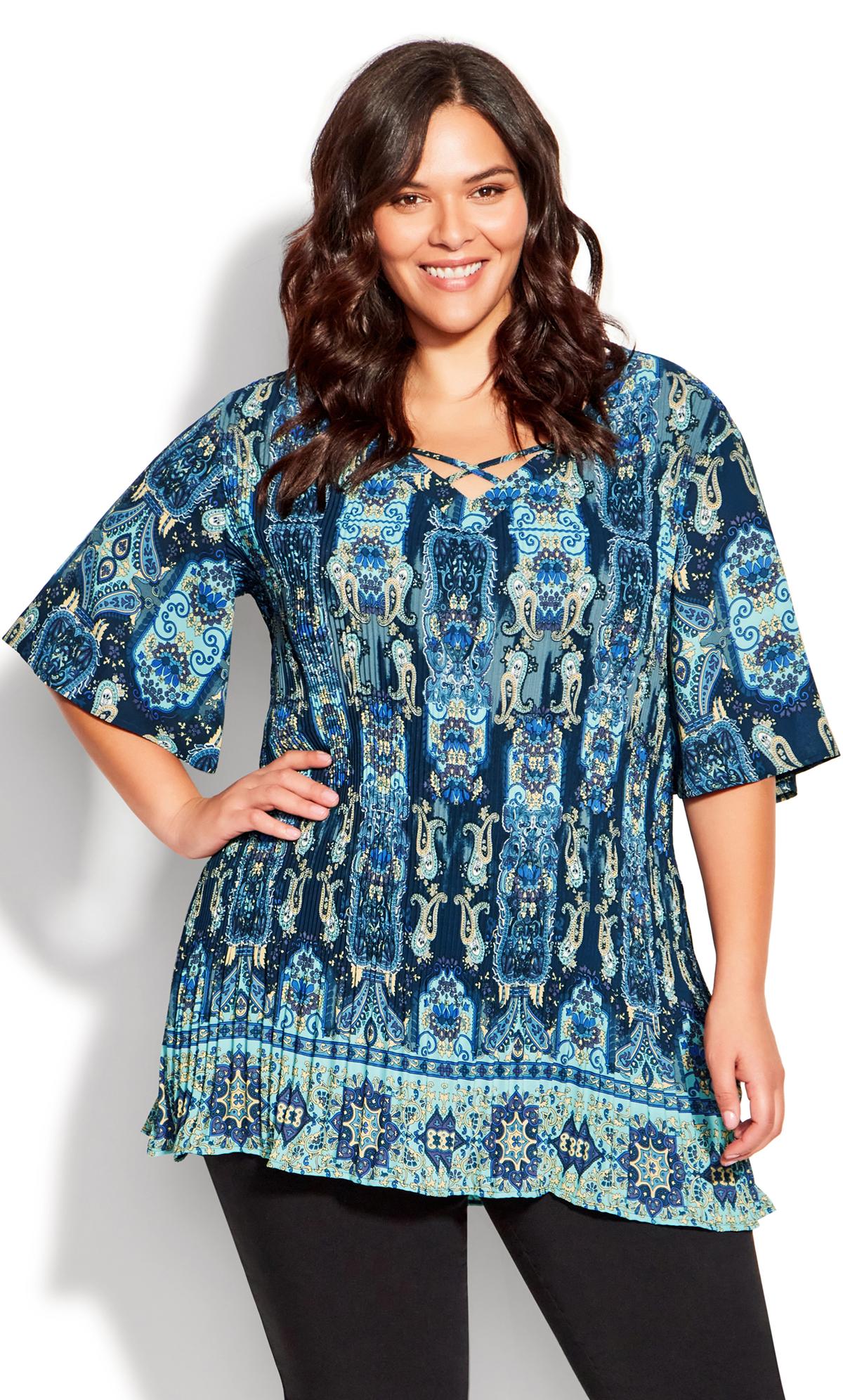 Fairville Pleated Midnight Blue Tunic | Evans