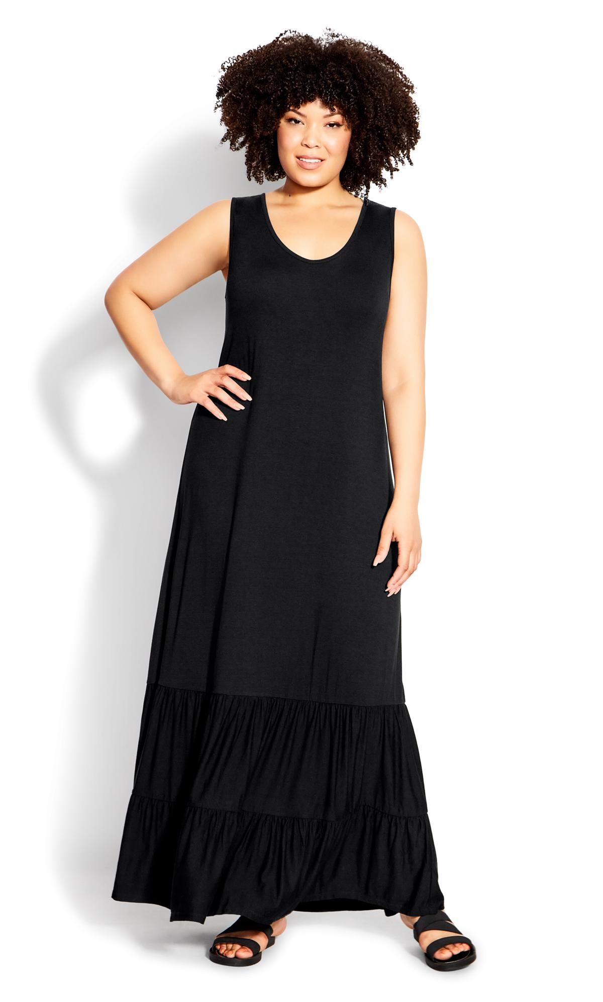 Frill Hem Plain Black Dress 1