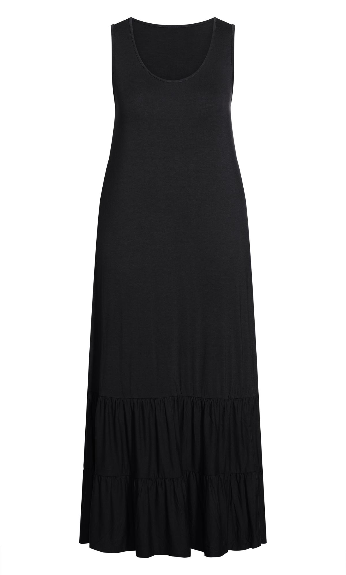 Frill Hem Plain Black Dress 3