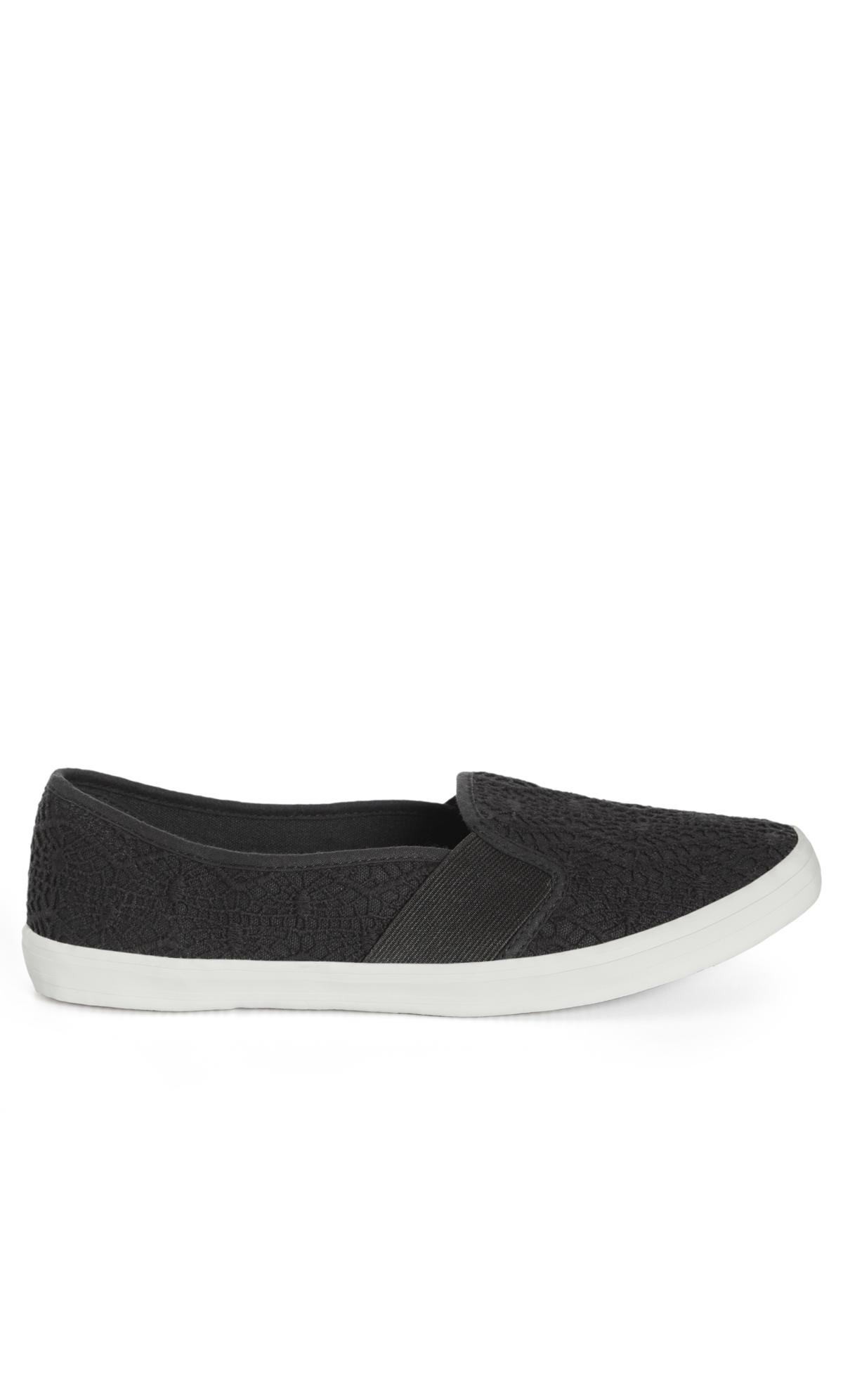 Evans Black Broderie Anglaise Slip On Trainers 2