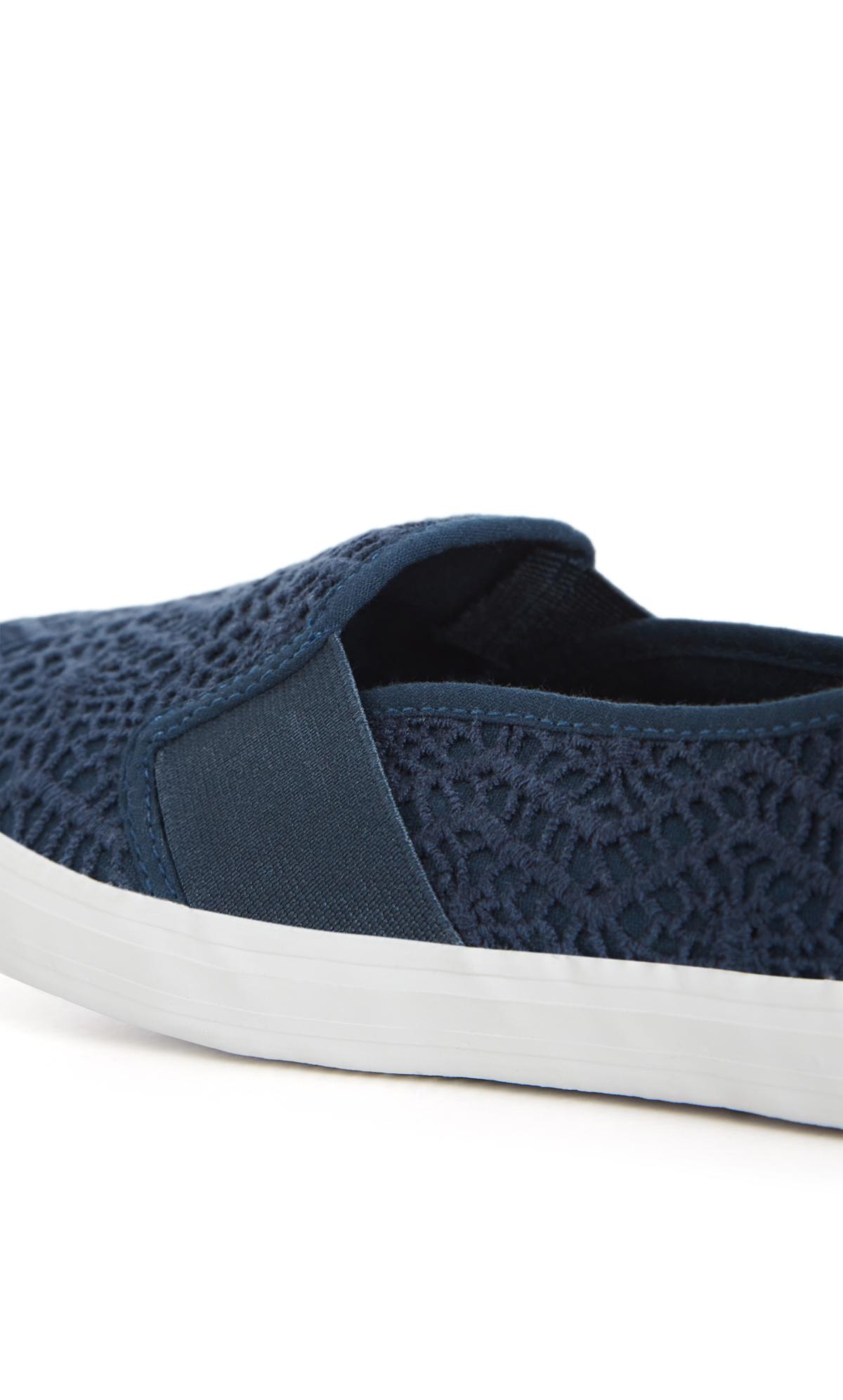 Avenue WIDE FIT Navy Blue Broderie Anglaise Slip On Trainers | Evans