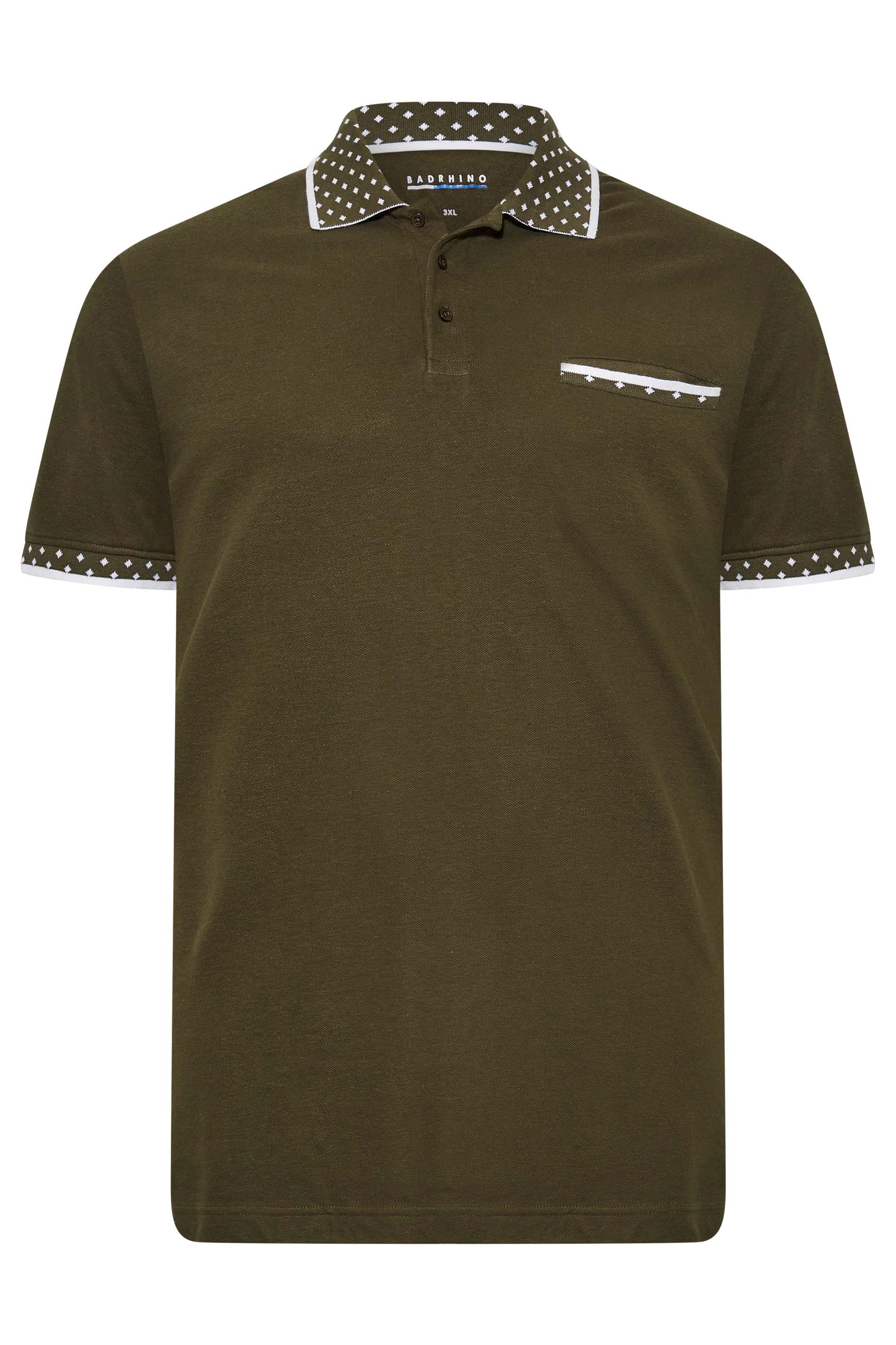 BadRhino Big & Tall Khaki Green Jacquard Collar Polo Shirt 1