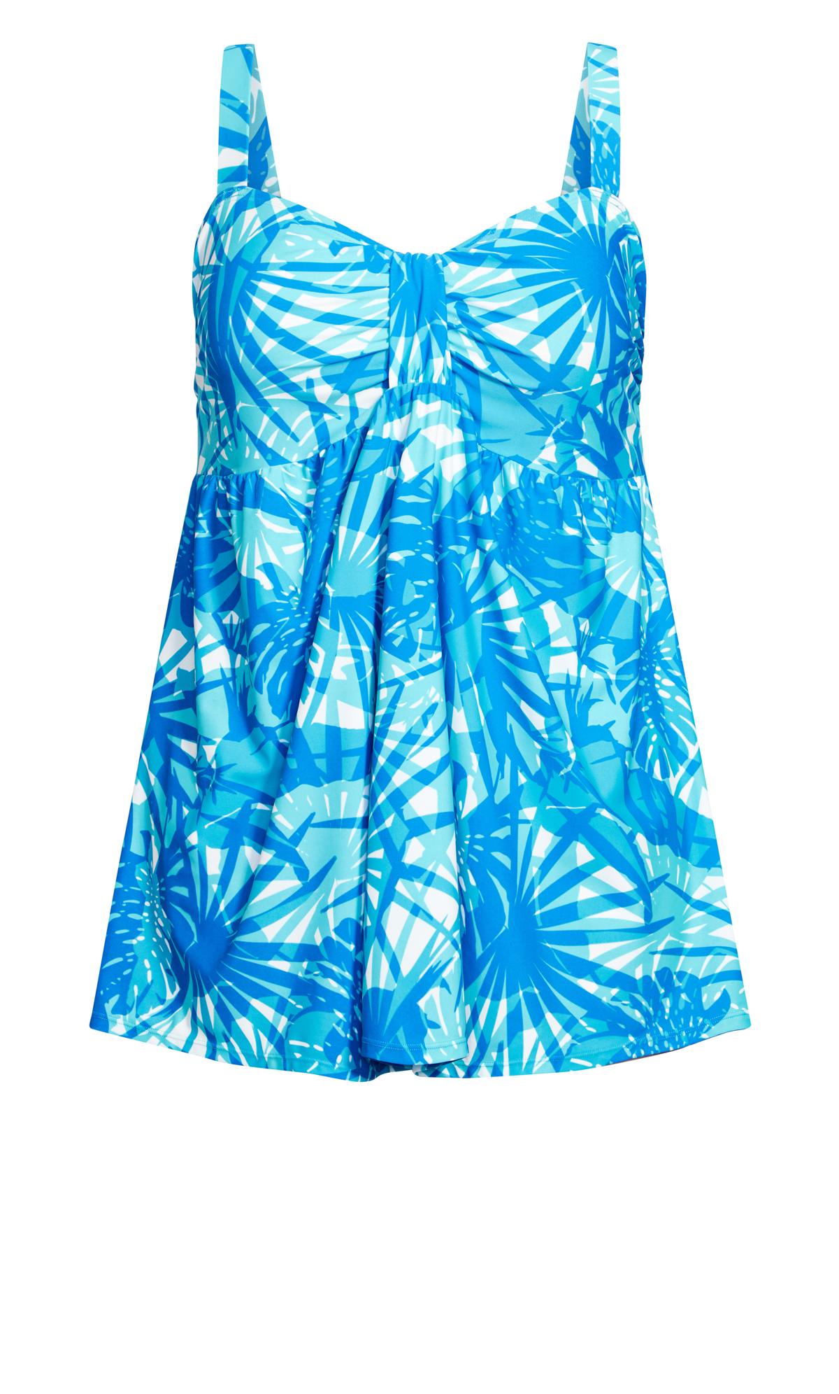 Evans Light Blue Leaf Print Swim Dress 3