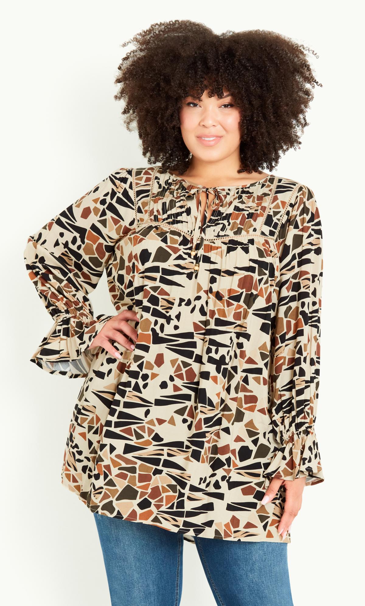 Evans Brown Abstract Print Longline Tunic Top 1