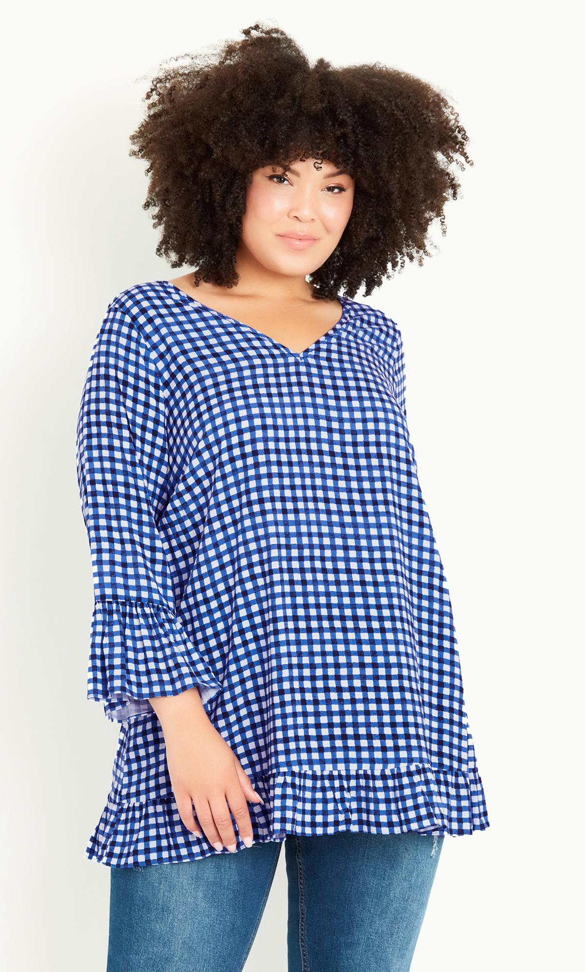 Evans Blue & White Gingham Tunic Top 1