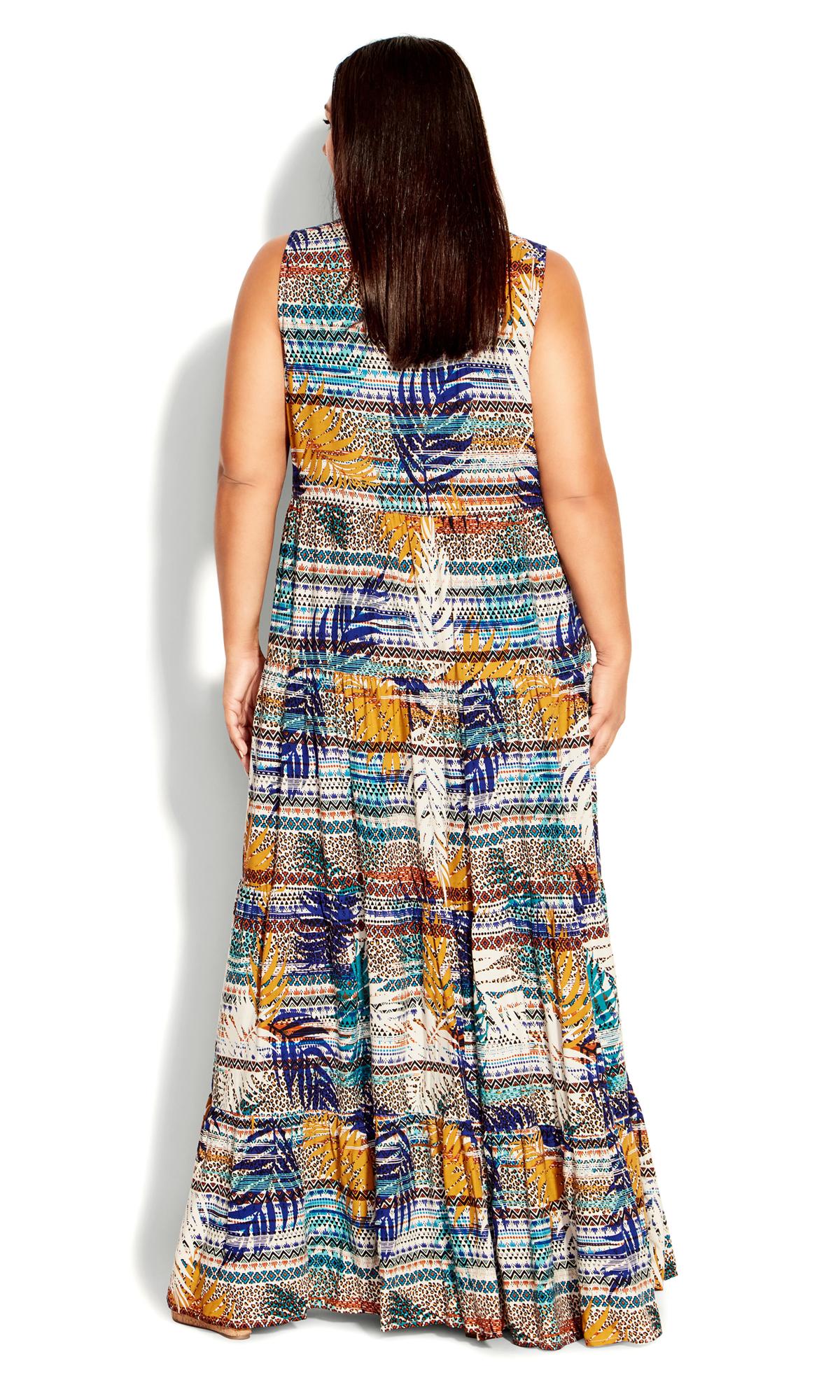 Evans Yellow Stripe & Palm Print Maxi Dress 2