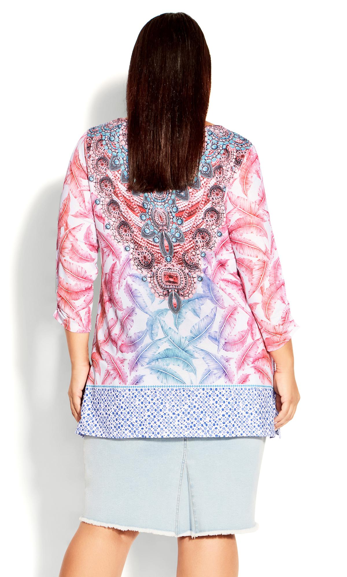 Evans Blue & Pink Feather Print Tunic Top 3