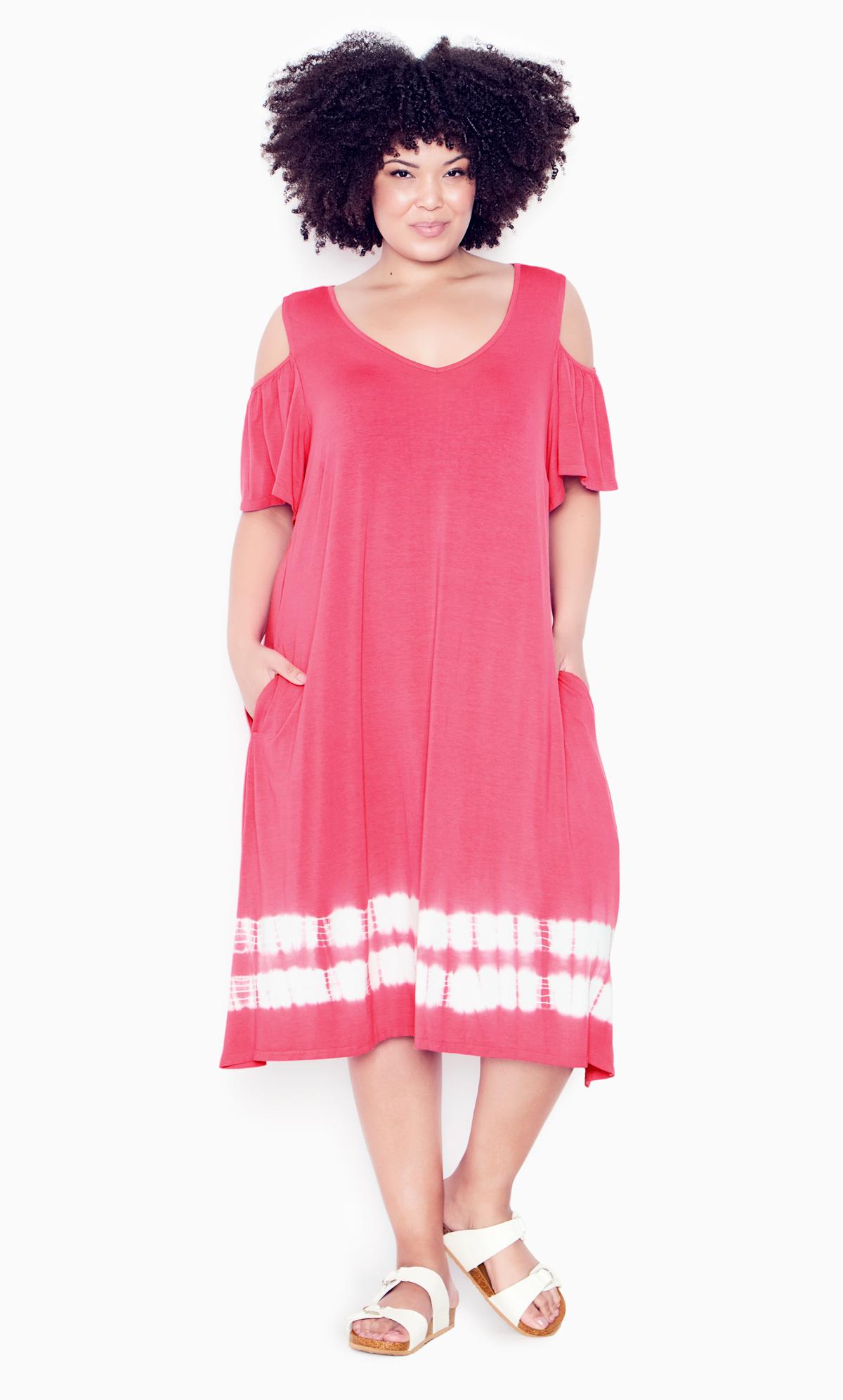 Evans Pink Aimee Cold Shoulder Dress 1
