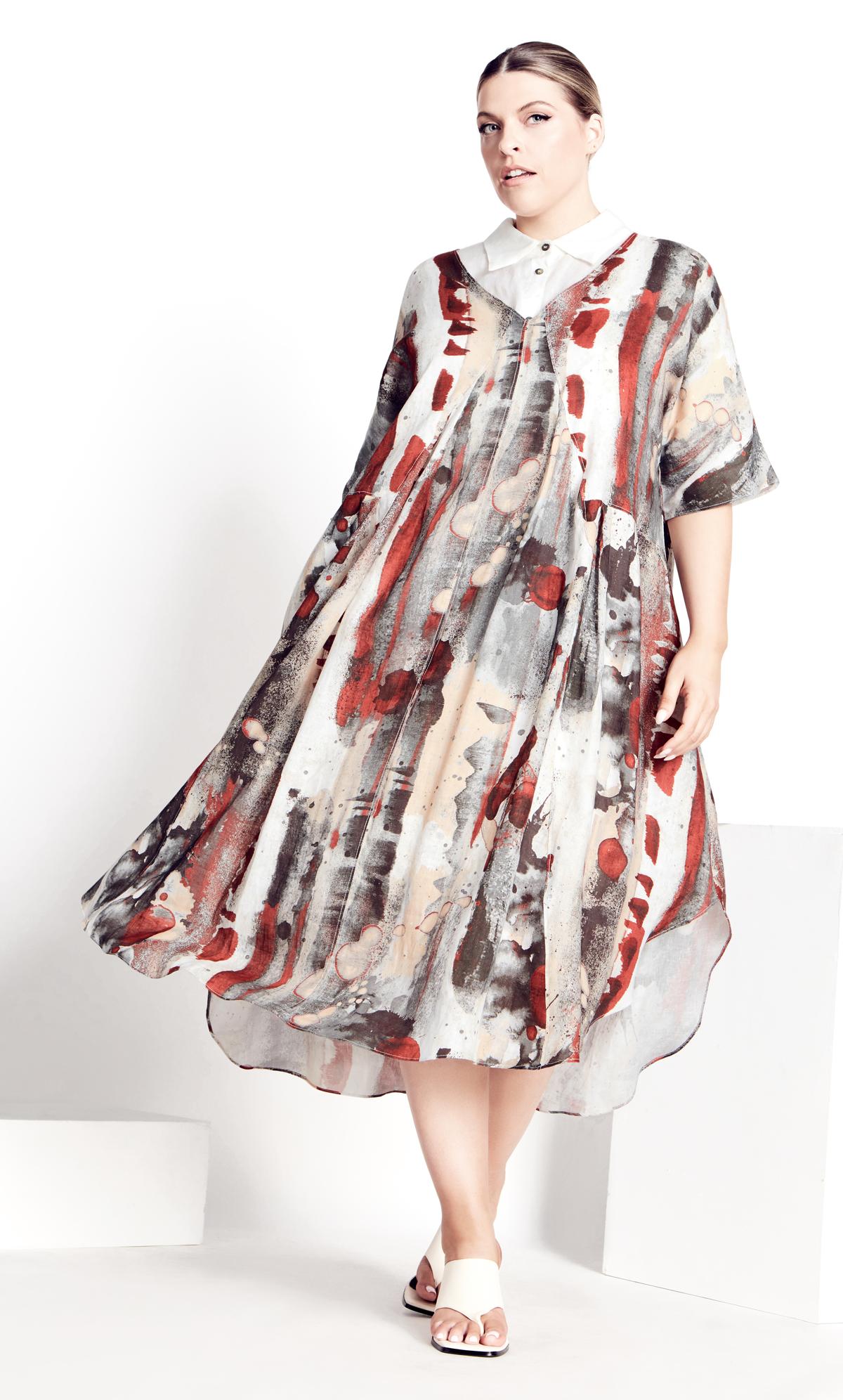 Evans Brown Abstract Print Midi Smock Dress 2