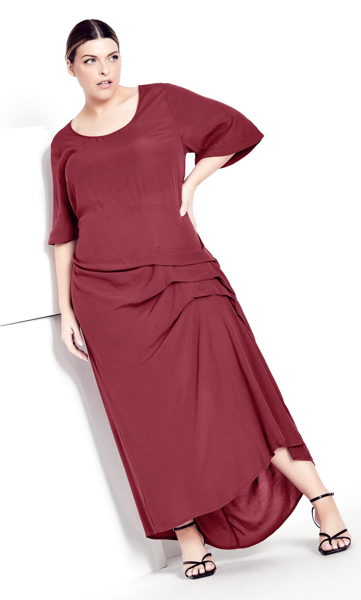 Evans Burgundy Red Pleated Maxi Dress 1
