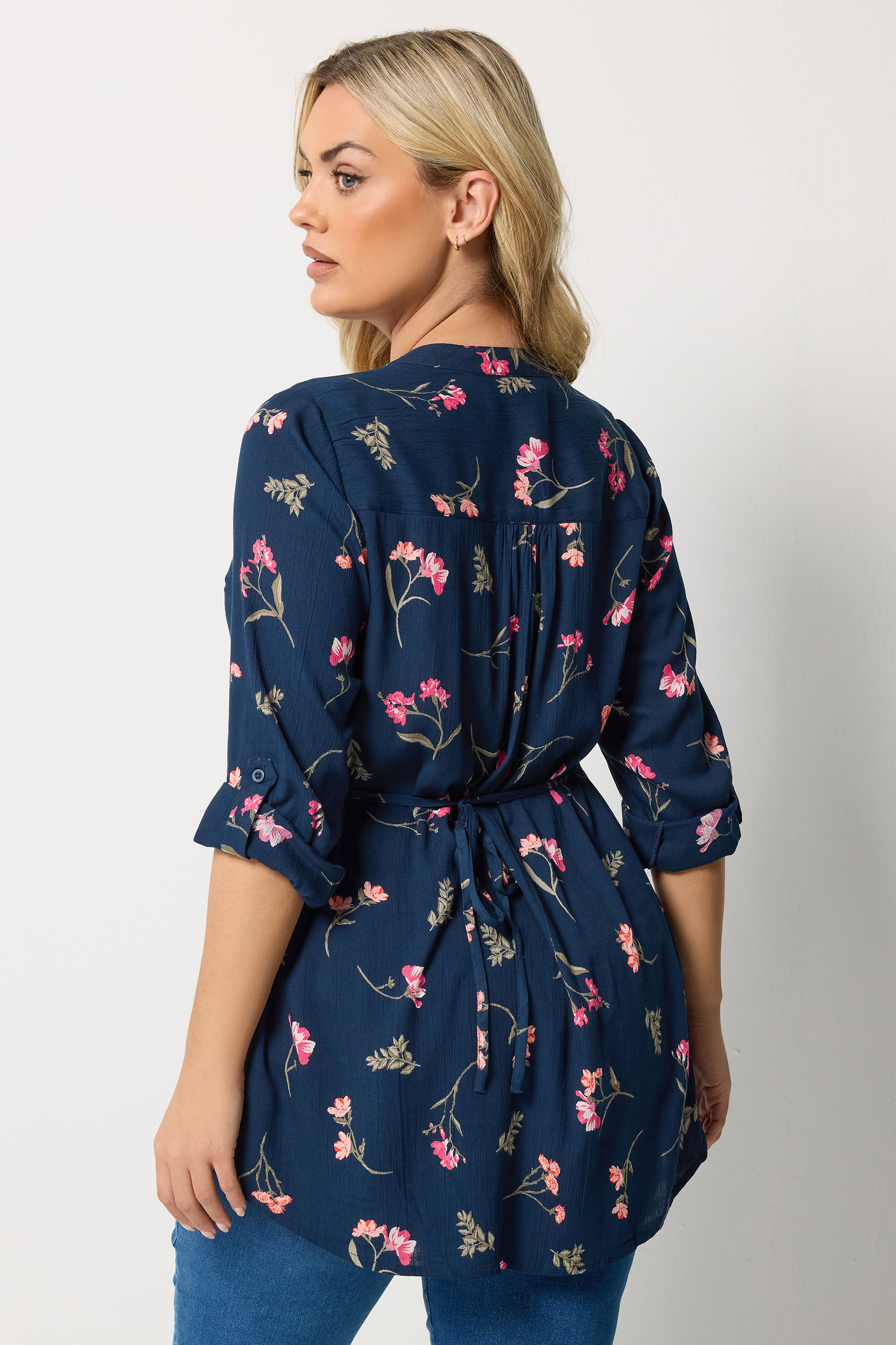 YOURS Plus Size Navy Blue Sequin Floral Pintuck Blouse | Yours Clothing 2