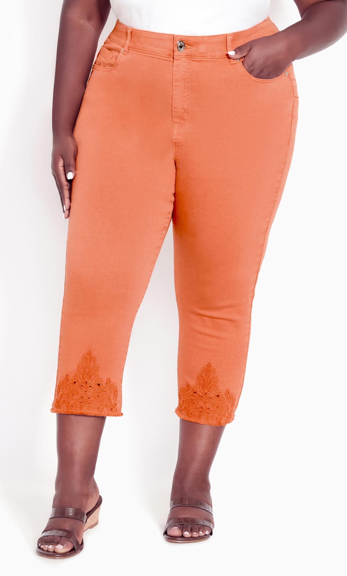 Evans Orange Lace Detail Cropped Trousers 3