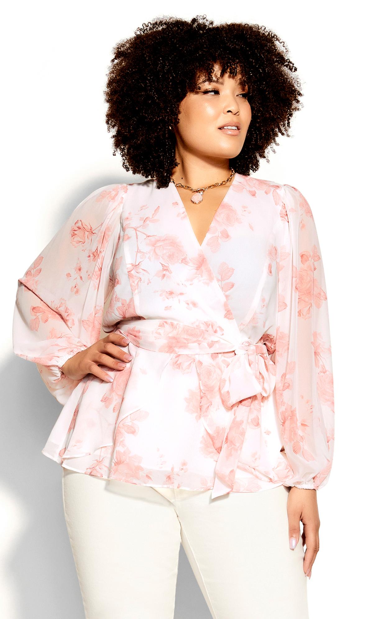 Evans White & Pink Floral Wrap Top 2