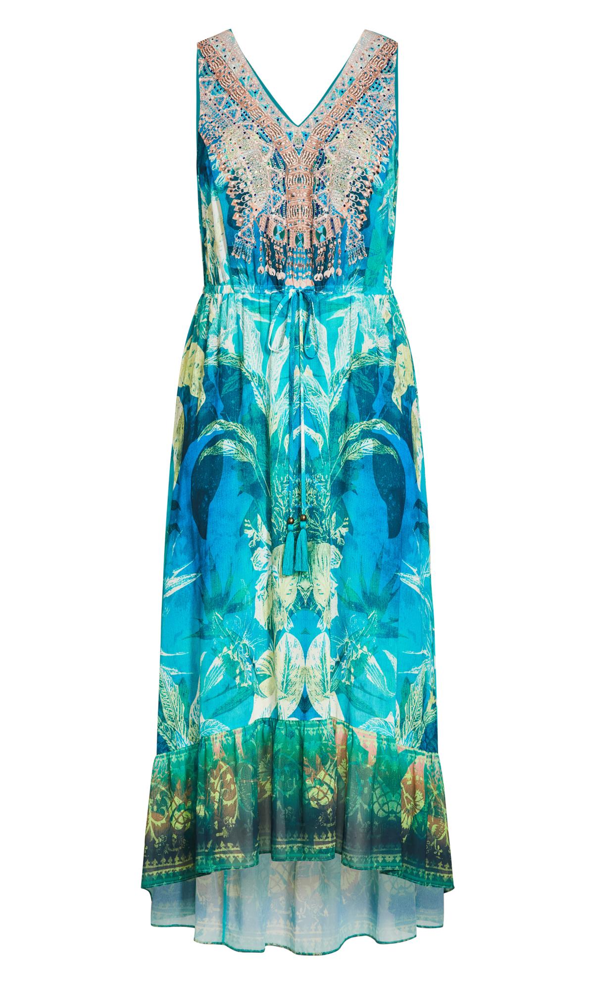 Evans Blue Tropical Print Beaded Maxi Dress 3