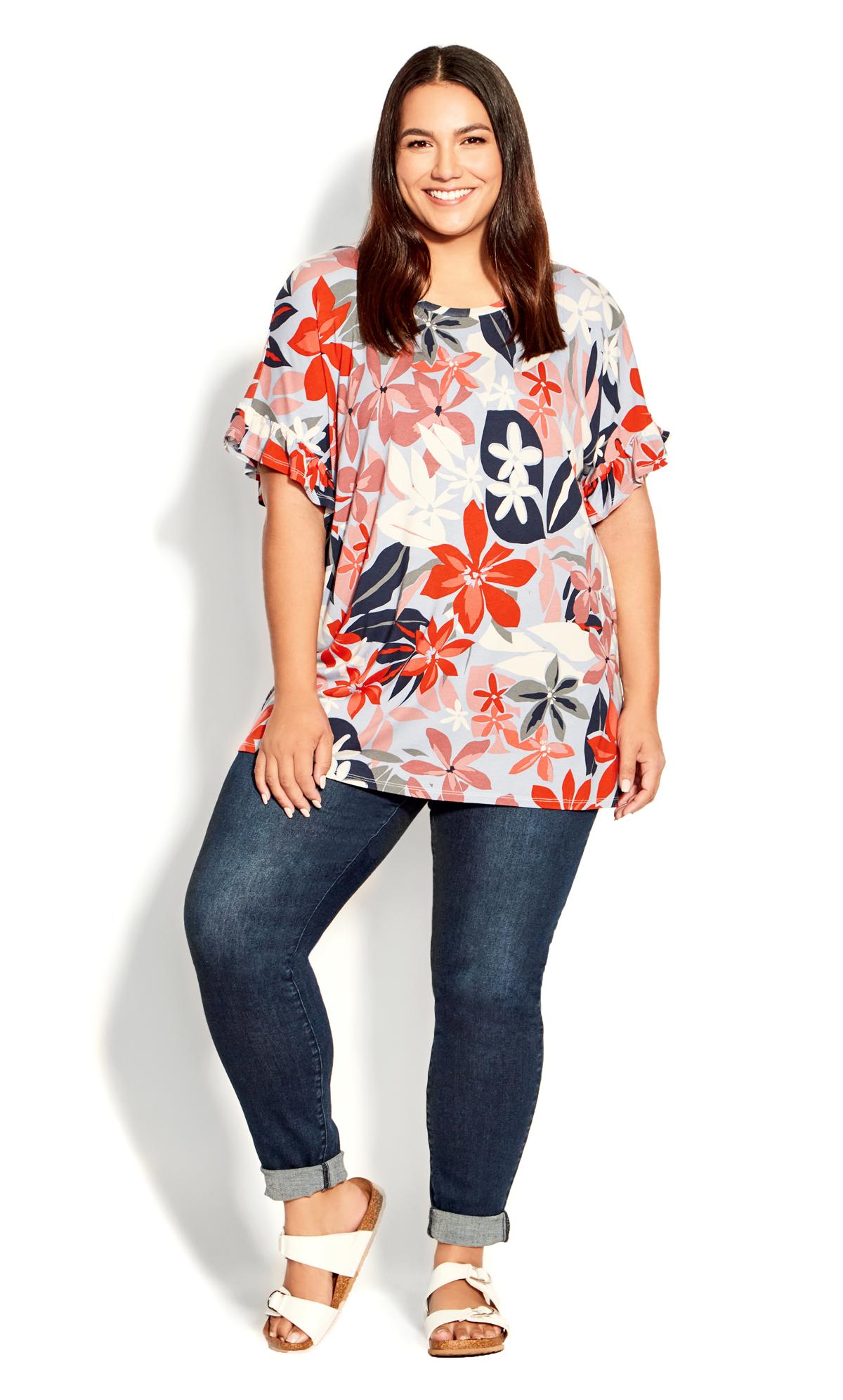 Evans Grey & Red Floral Frill Top 2