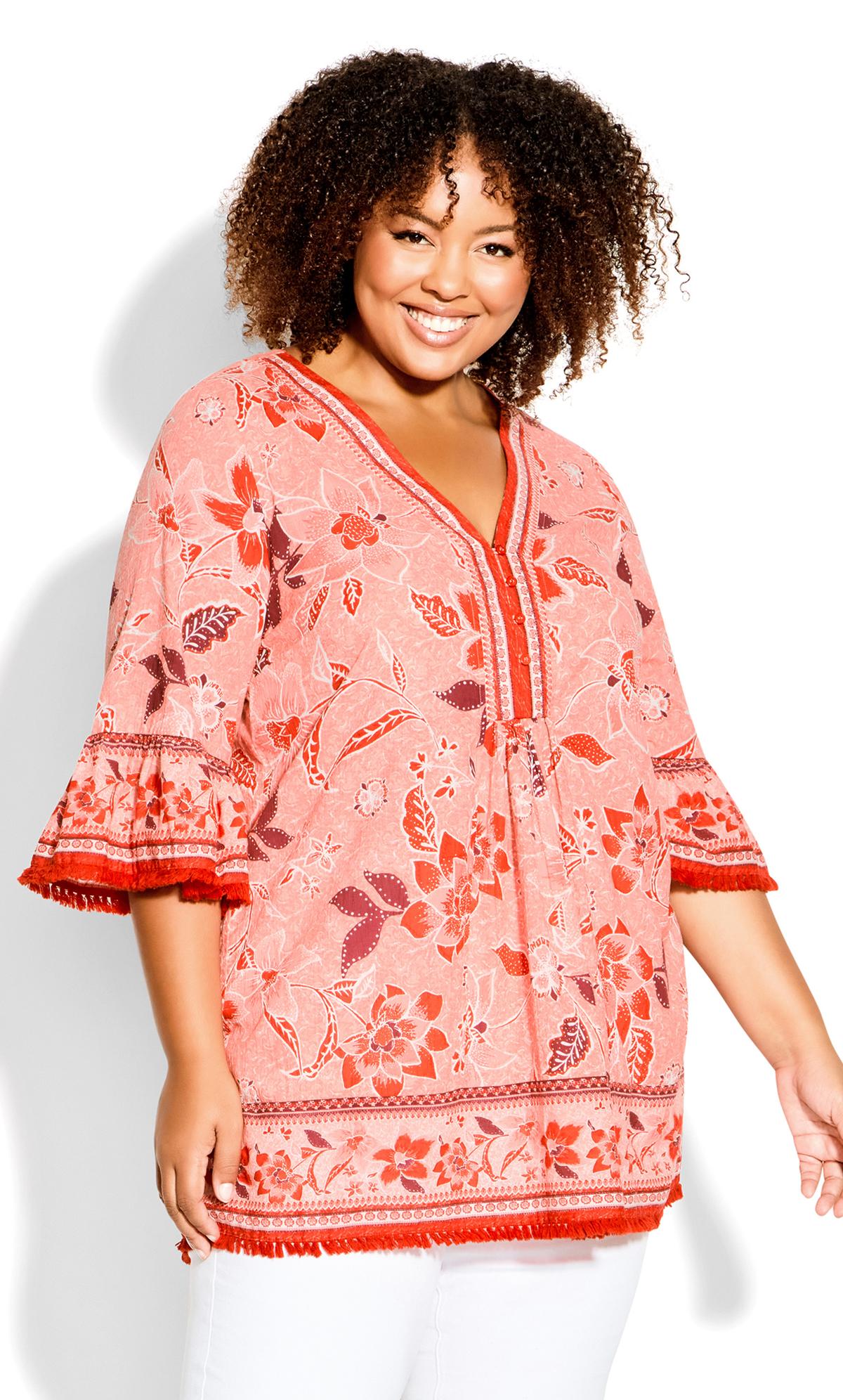 Evans Pink Floral Print Tunic Top 1