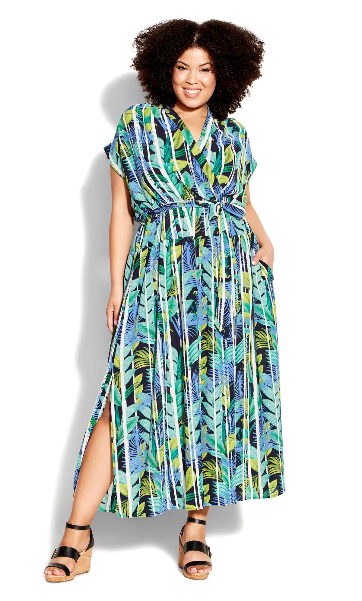 Evans Green Stripe & Floral Print Maxi Dress 1