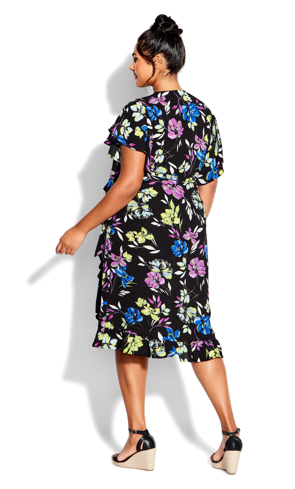 Evans Black & Bright Floral Print Wrap Midi Dress 2