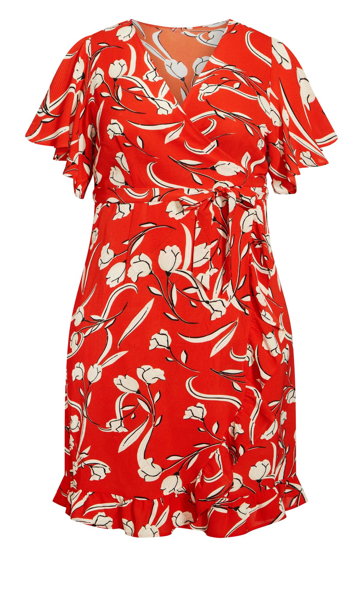 Evans Red Floral Frill Hem Wrap Dress 3