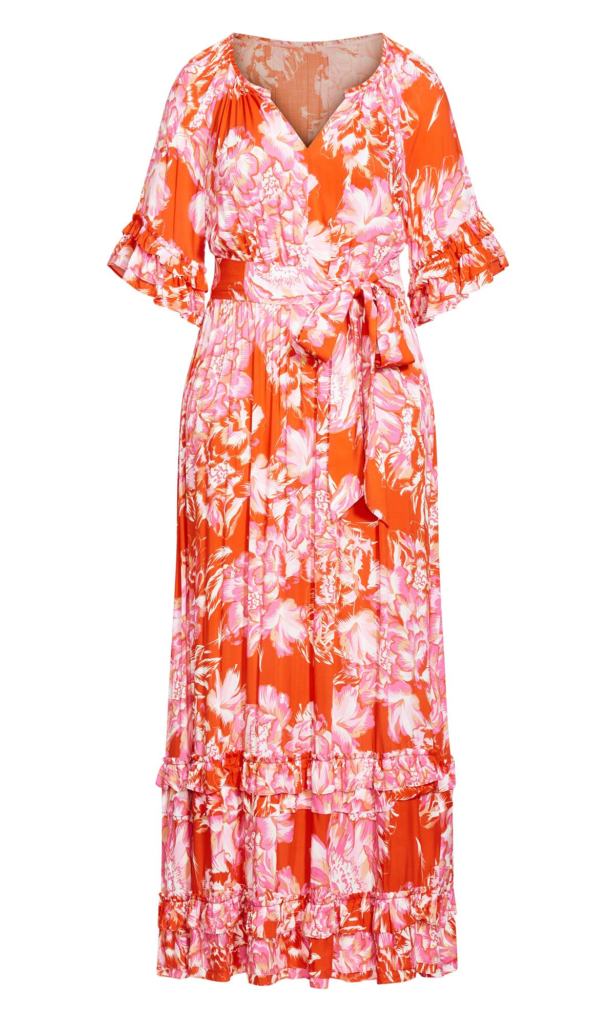 Evans Orange & Pink Floral Frill Smock Maxi Dress 3