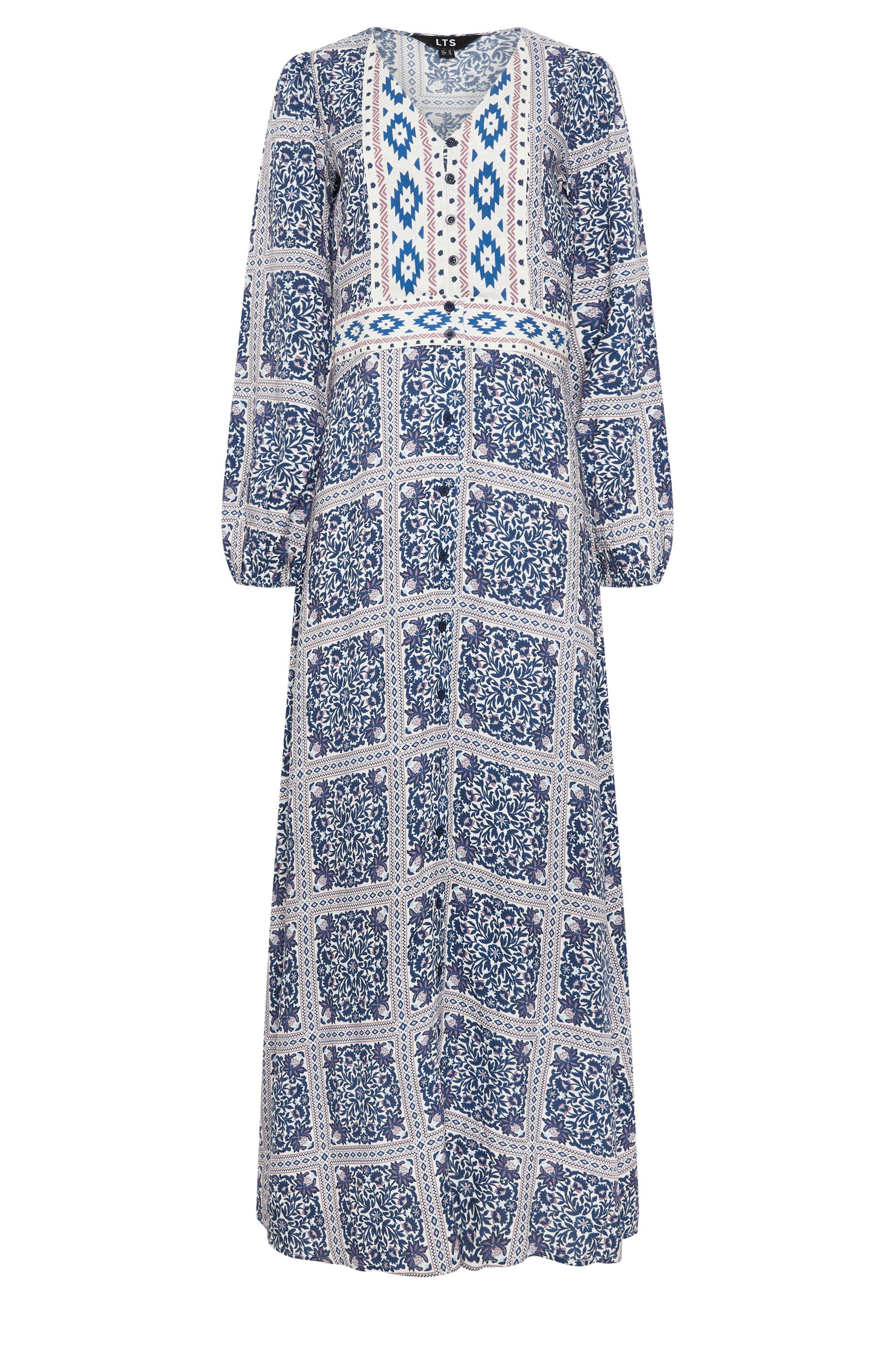 LTS Tall Women's Blue Tile Print Button Maxi Dress | Long Tall Sally 5