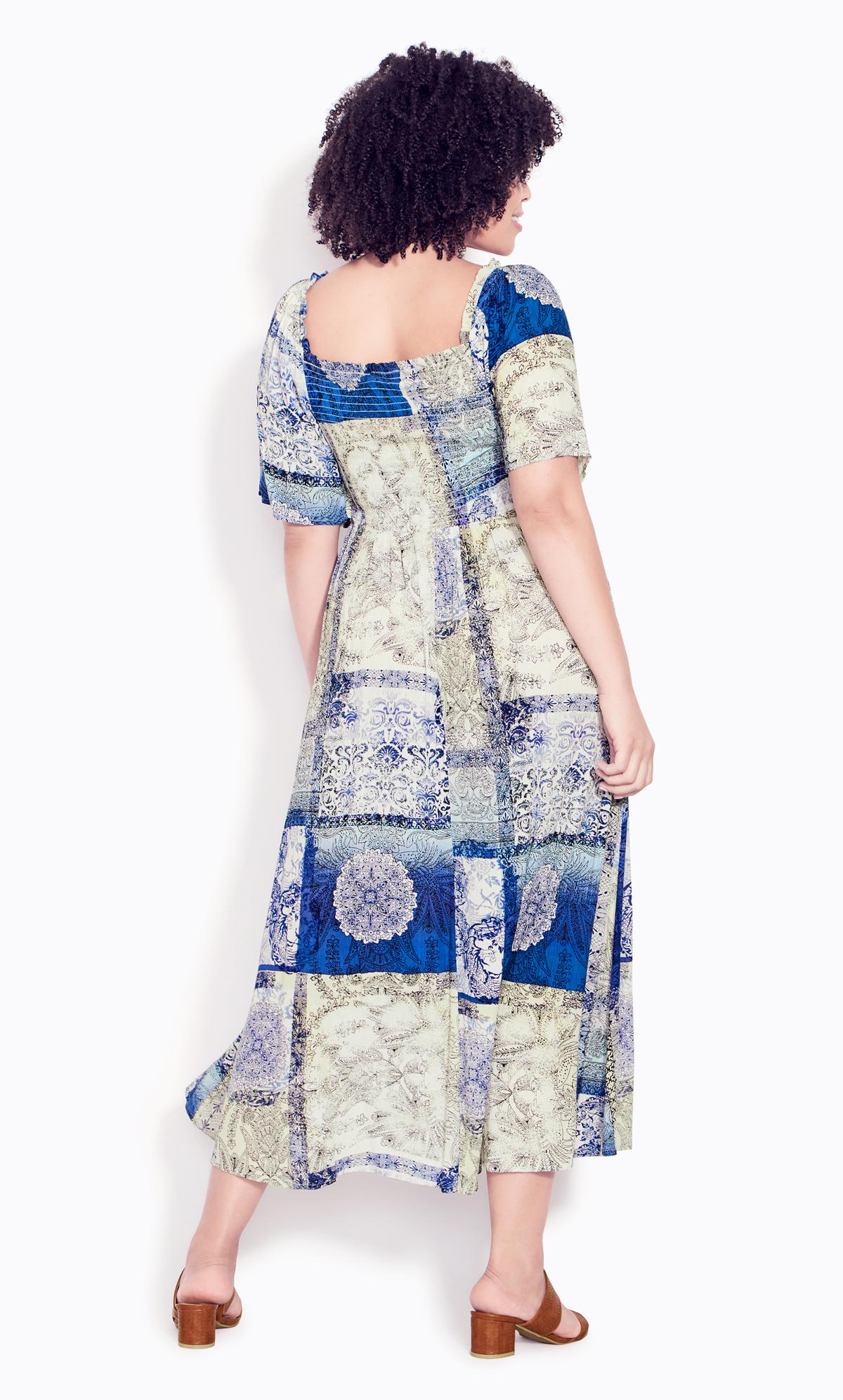 Evans Blue Patchwork Print Milkmaid Midi Dress 2