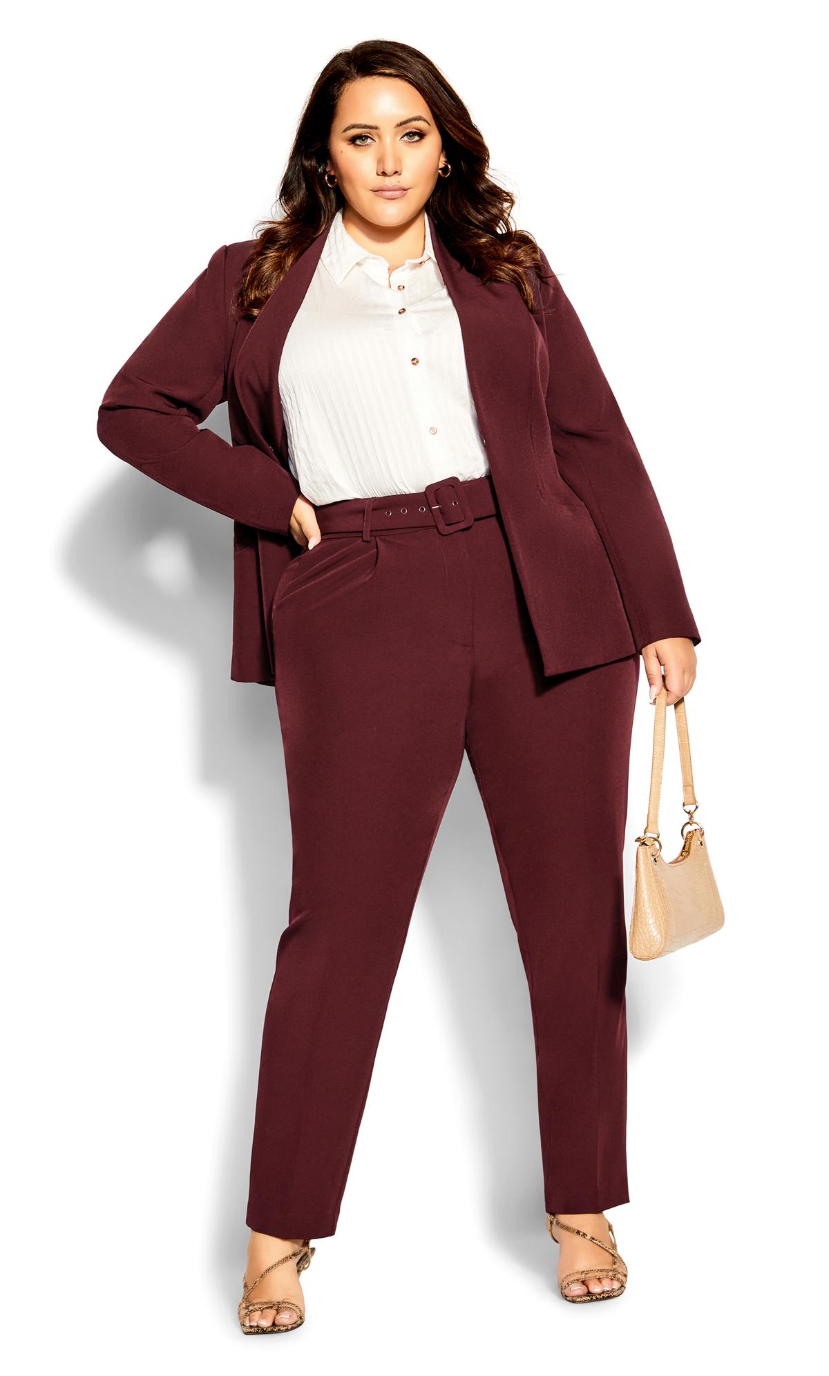 Evans Burgandy Red Belted Straight Leg Trousers 3