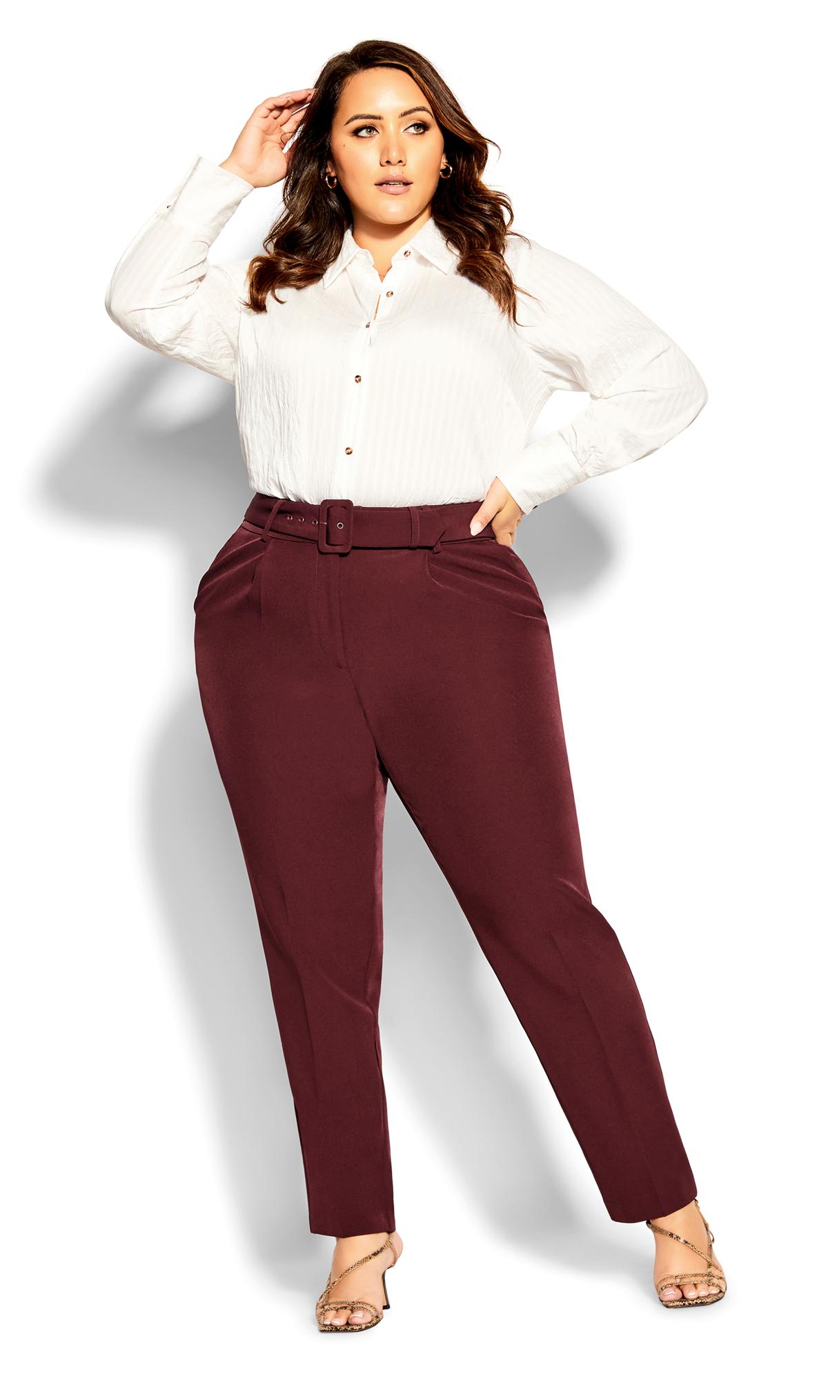 Evans Burgandy Red Belted Straight Leg Trousers 1