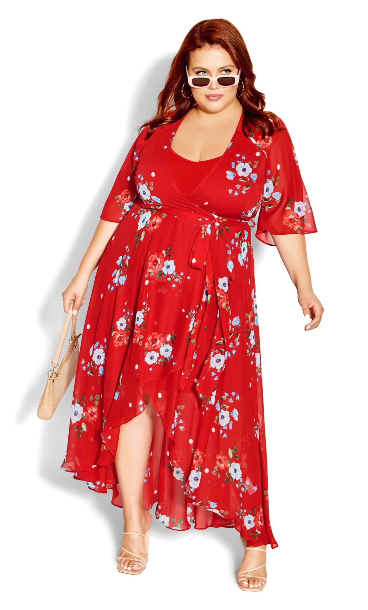 Evans Red Floral Print Wrap Midi Dress 1