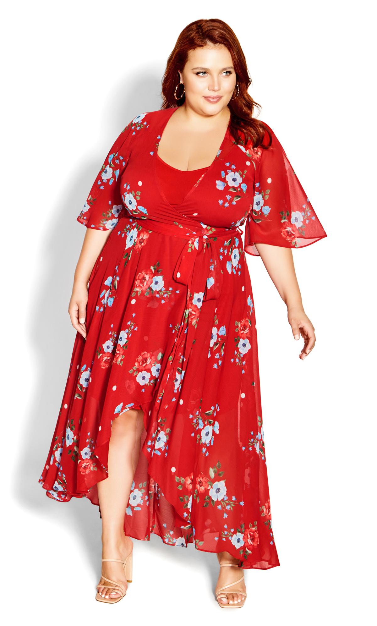 Evans Red Floral Print Wrap Midi Dress 2