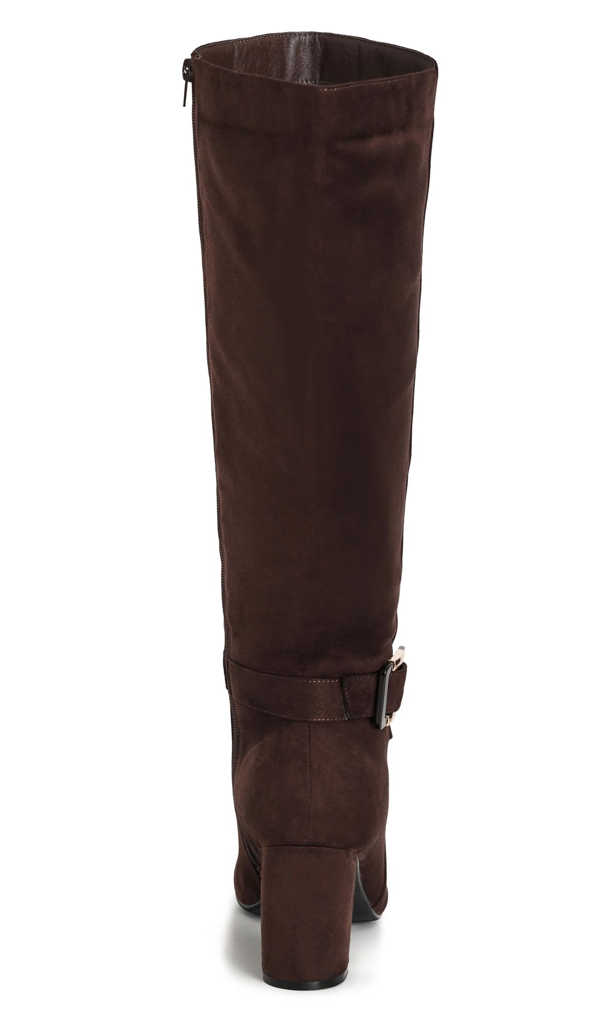 Evans Chocolate Brown WIDE FIT Buckle Knee High Boots 3