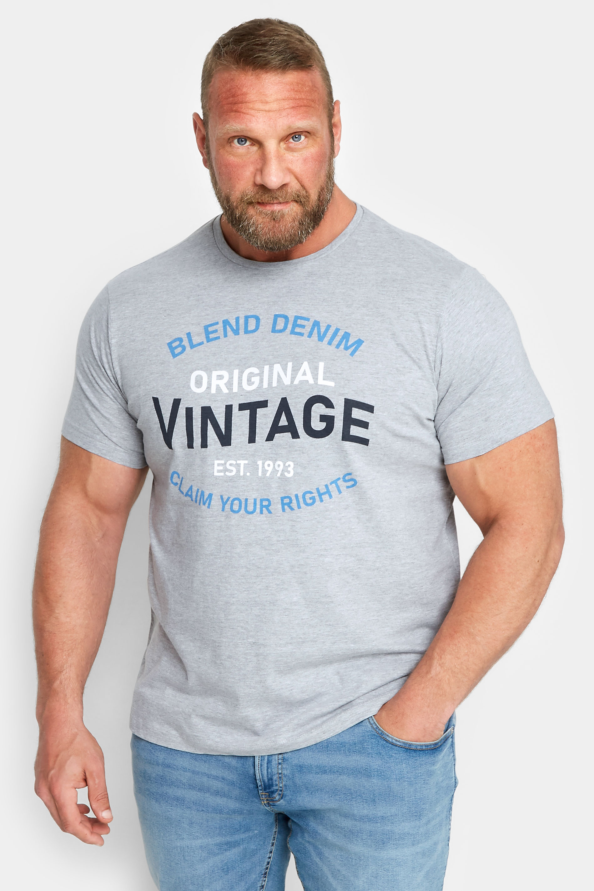 BLEND Big & Tall Grey Vintage Logo T-Shirt | BadRhino 1