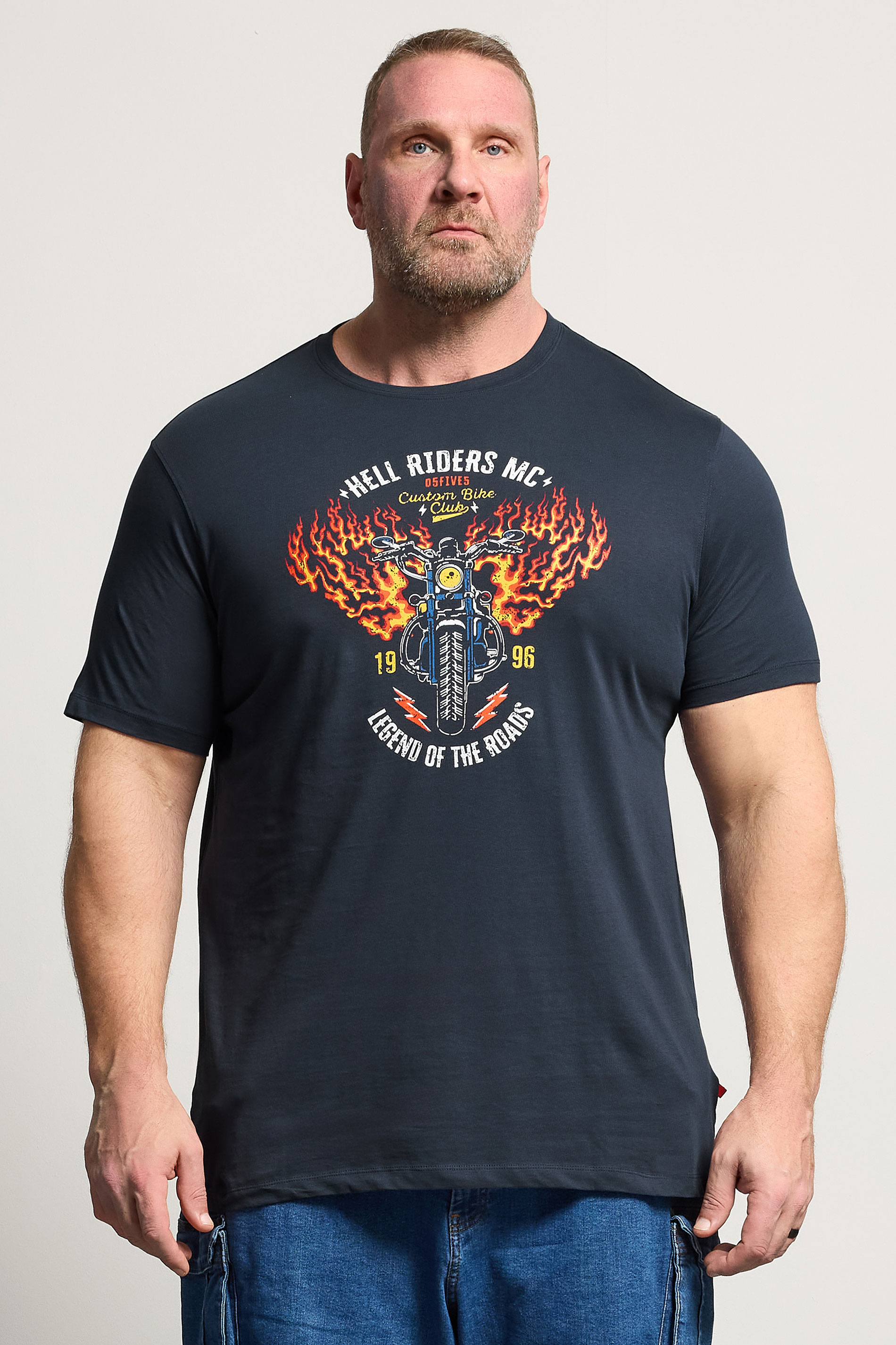 D555 Big & Tall Navy Blue Motorbike Graphic T-Shirt | BadRhino 3