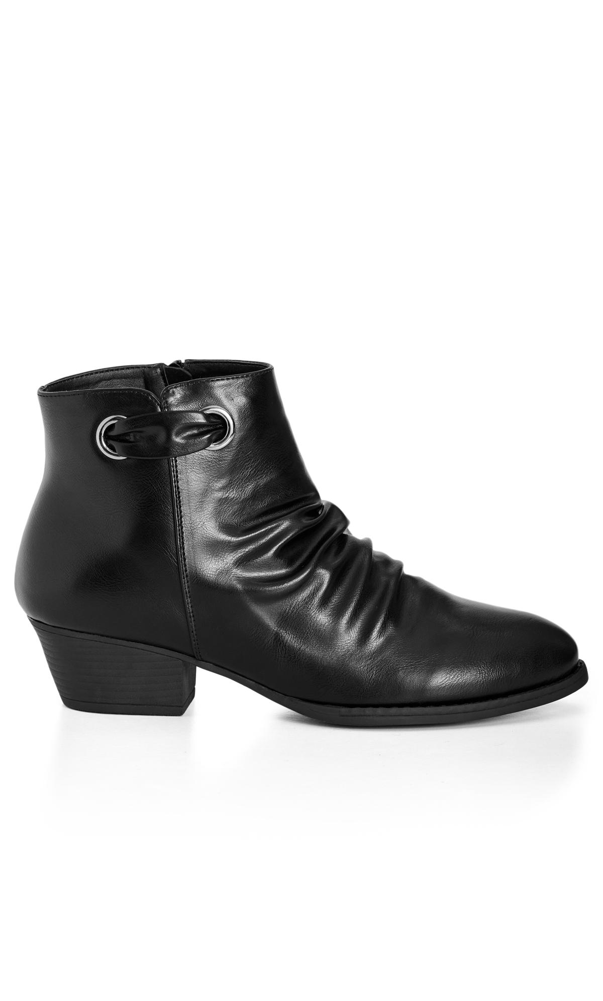 Evans Black Faux Leather Ruched Ankle Boots 2