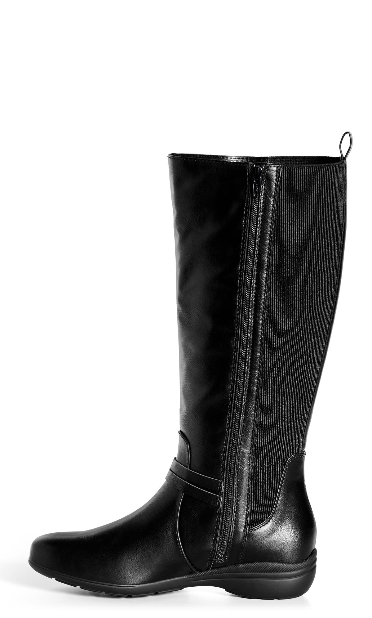 Evans Black Faux Leather Knee High Boots 3