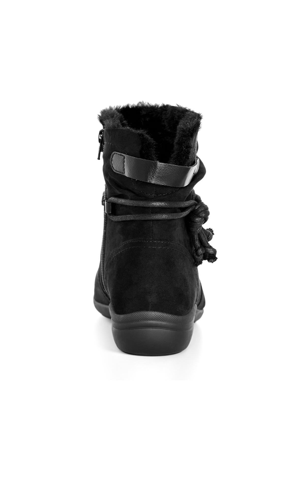 Evans Black Fur Faux Tie Detail Ankle Boots 3