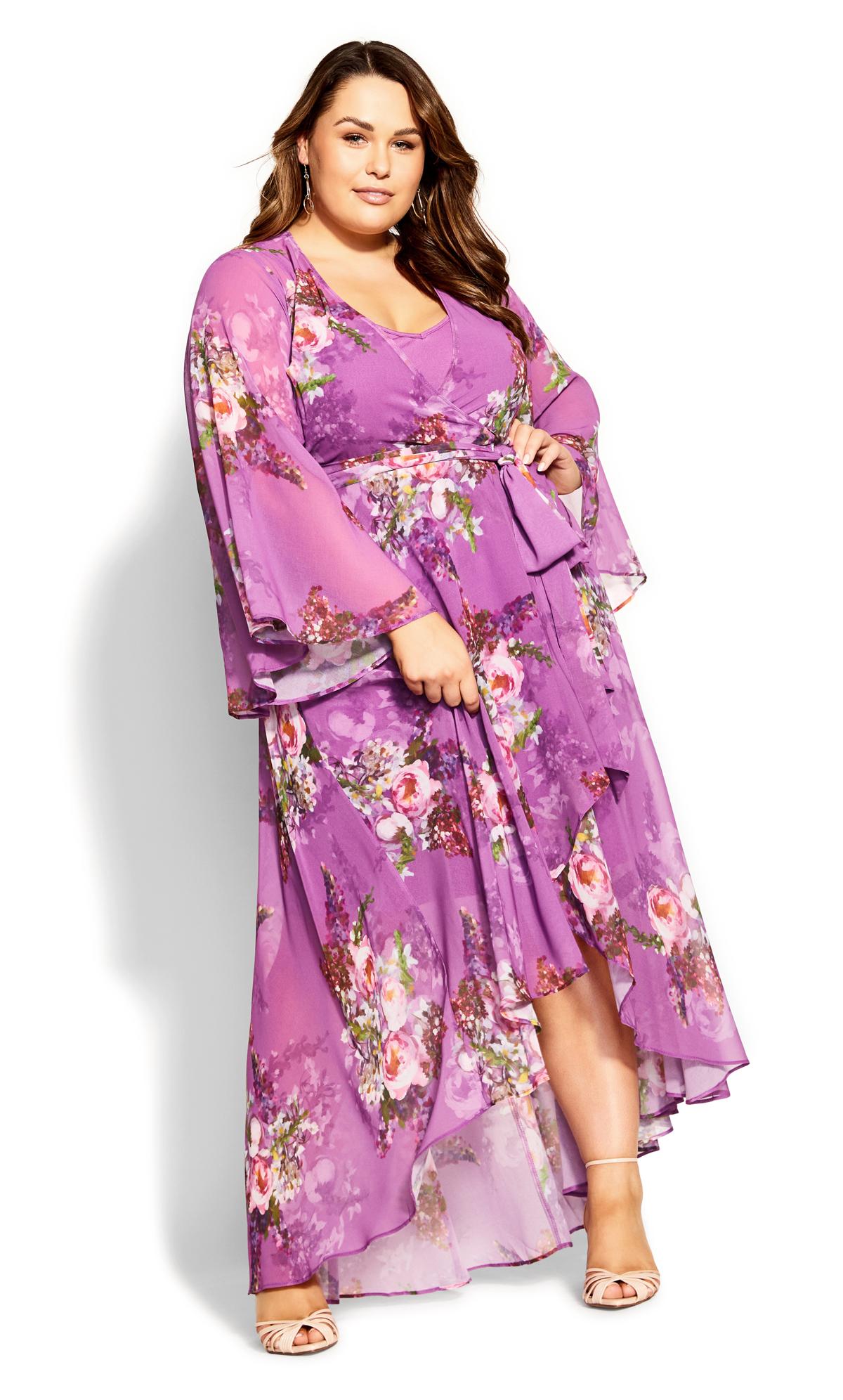 Evans Purple Floral Hanky Hem Wrap Dress 2