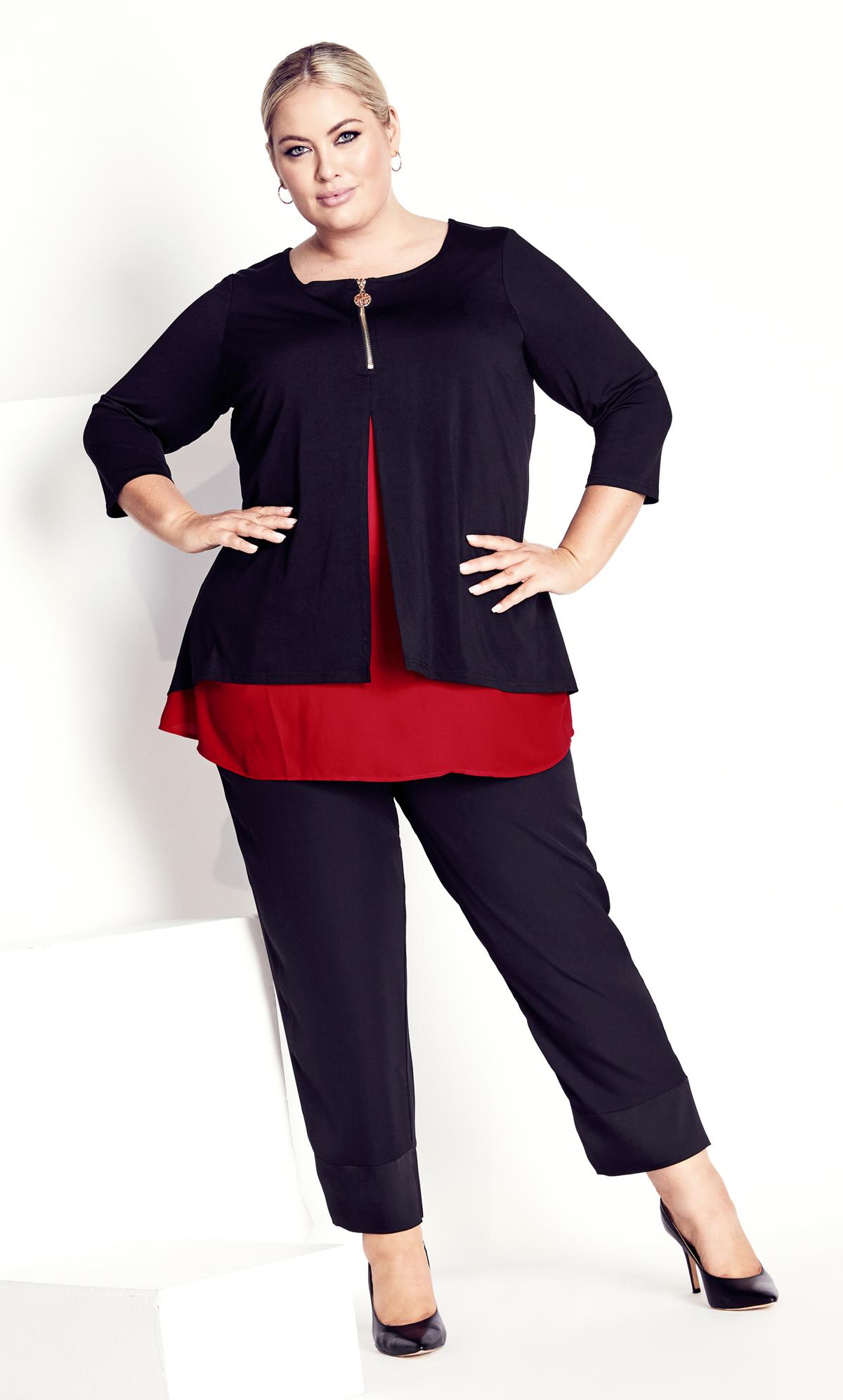 Evans Black & Red Double Layered Zip Front Tunic Top 2