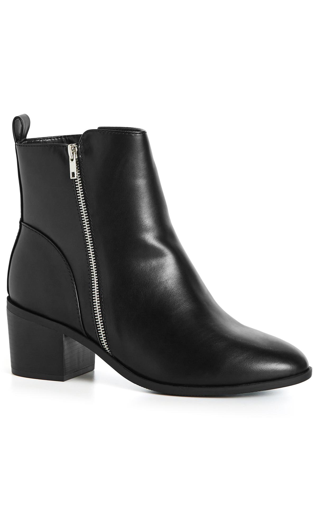 Evans Black WIDE FIT Silver Zip Ankle Boots 1