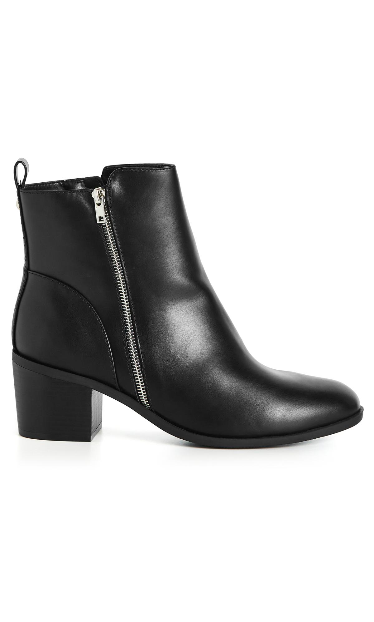 Evans Black WIDE FIT Silver Zip Ankle Boots 2