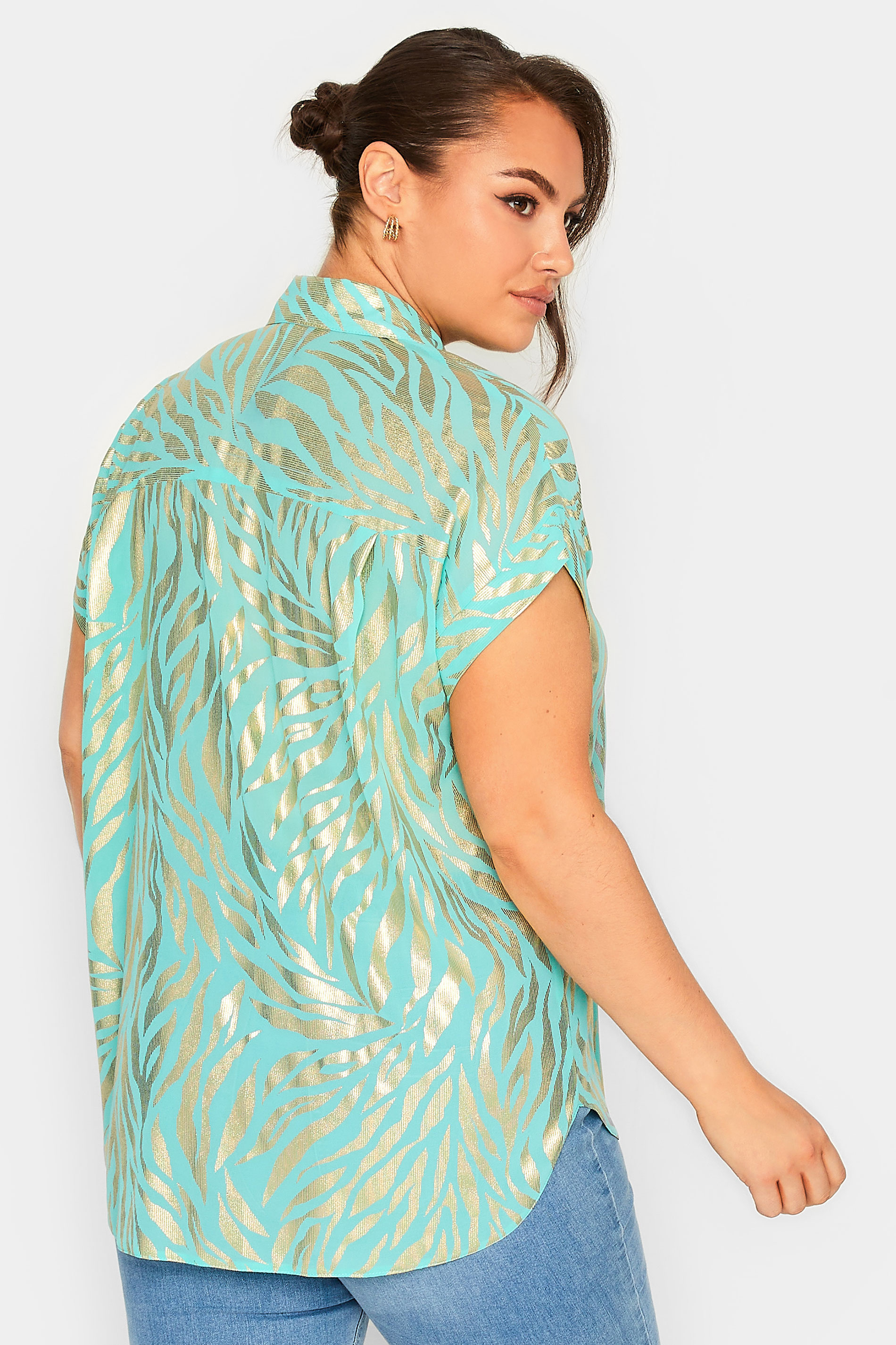 YOURS Curve Plus Size Mint Green & Gold Animal Print Shirt | Yours Clothing  3