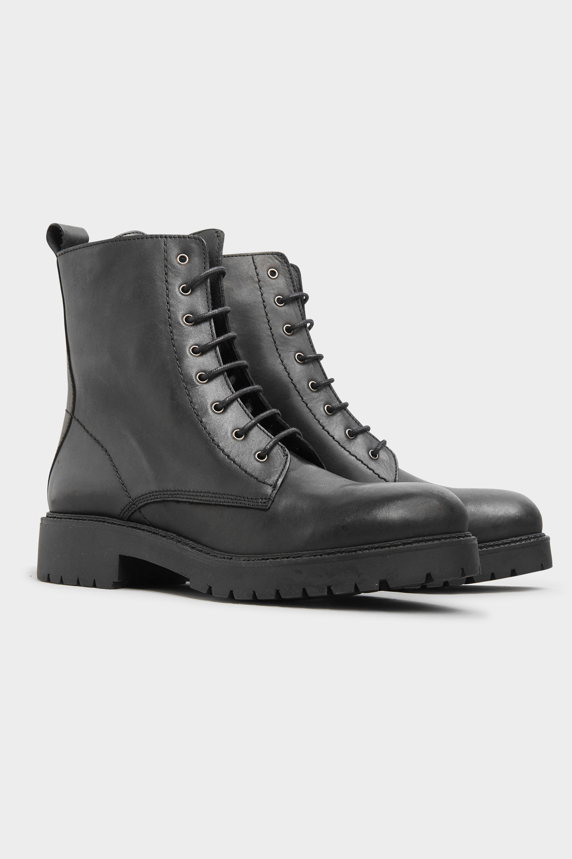 Black Lace Up Leather Boots | Long Tall Sally  1