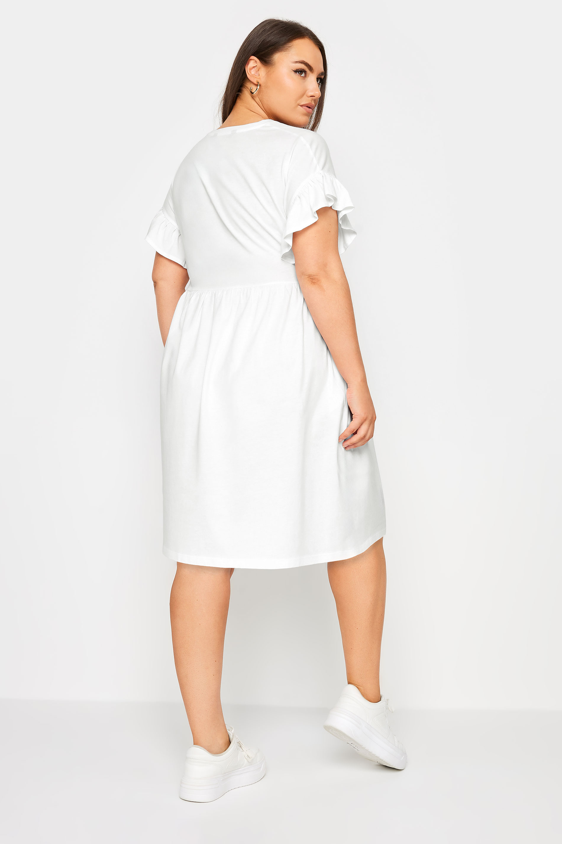 YOURS Plus Size White Frill Sleeve Smock Dress | Yours Clothing 3