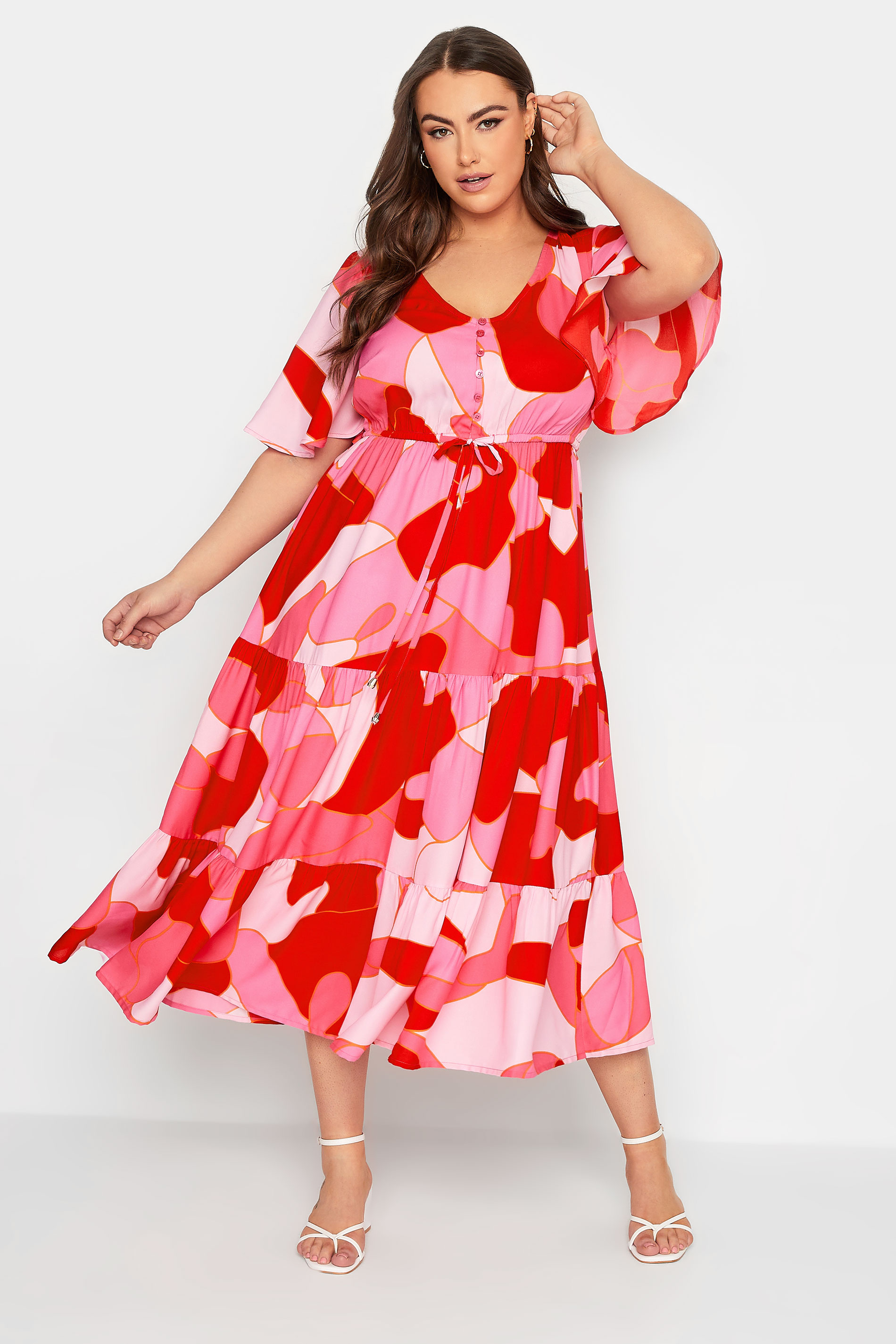 LIMITED COLLECTION Pink Plus Size Abstract Print Tiered Dress | Yours Clothing  2